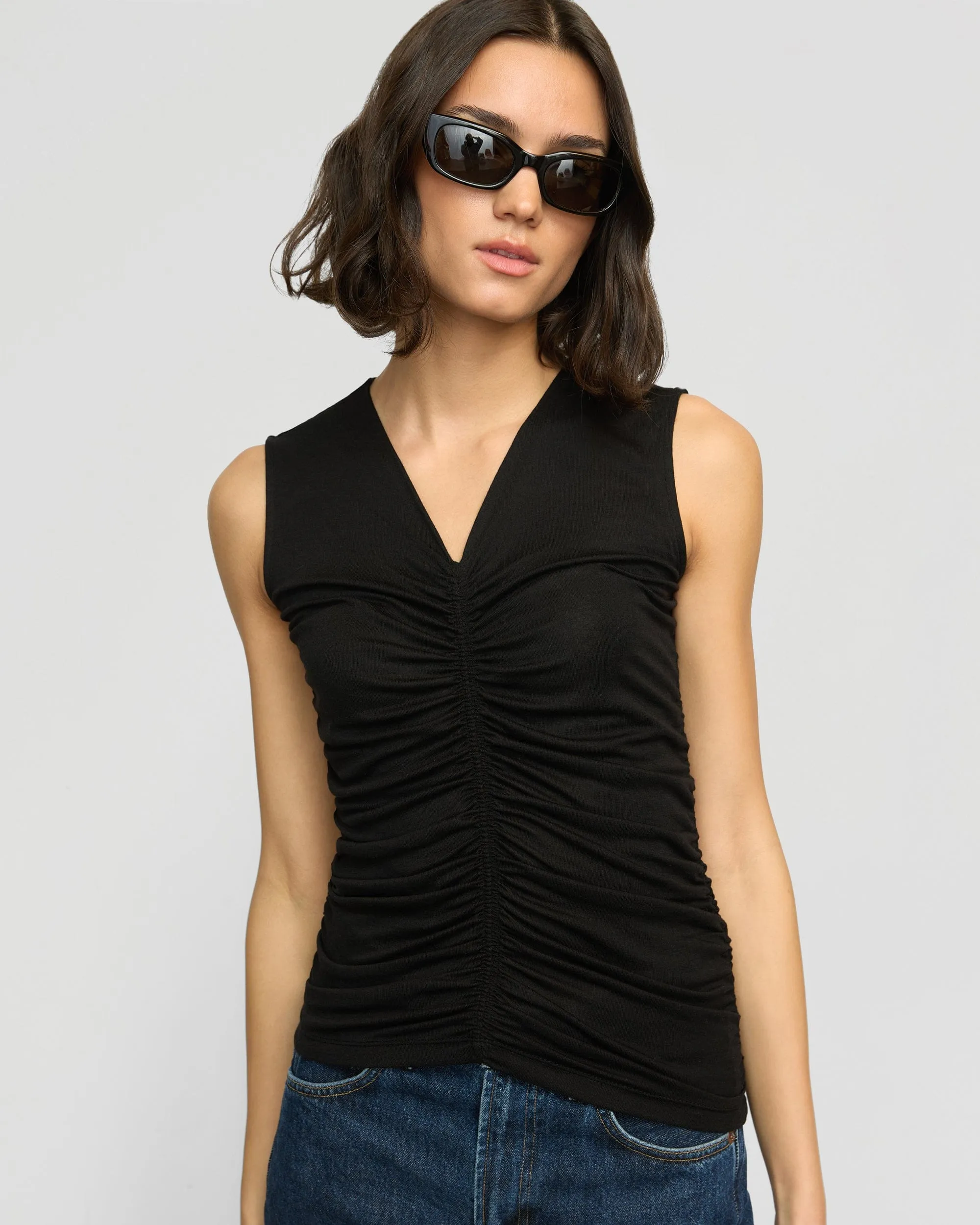 Brushed Microfiber Surface Saleha Ruched-Front Sleeveless Tank