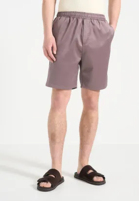 Liam - Satin Shorts - Taupe Curved Hem