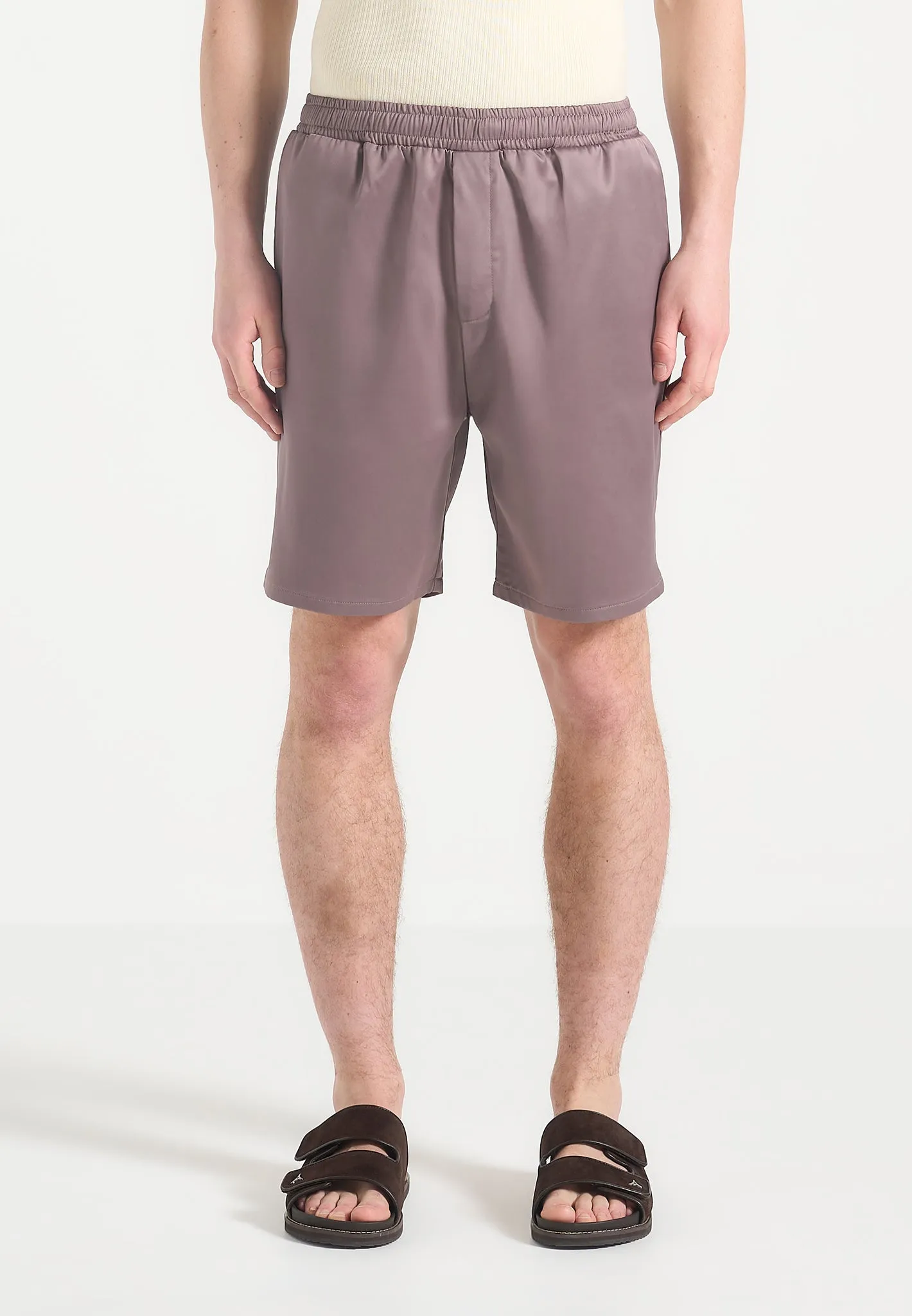 Chic Cardigan Fitted Shirt Liam - Satin Shorts - Taupe