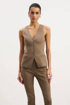 Tailored V-Neck Hourglass Waistcoat - Latte BreathableMeshPanels