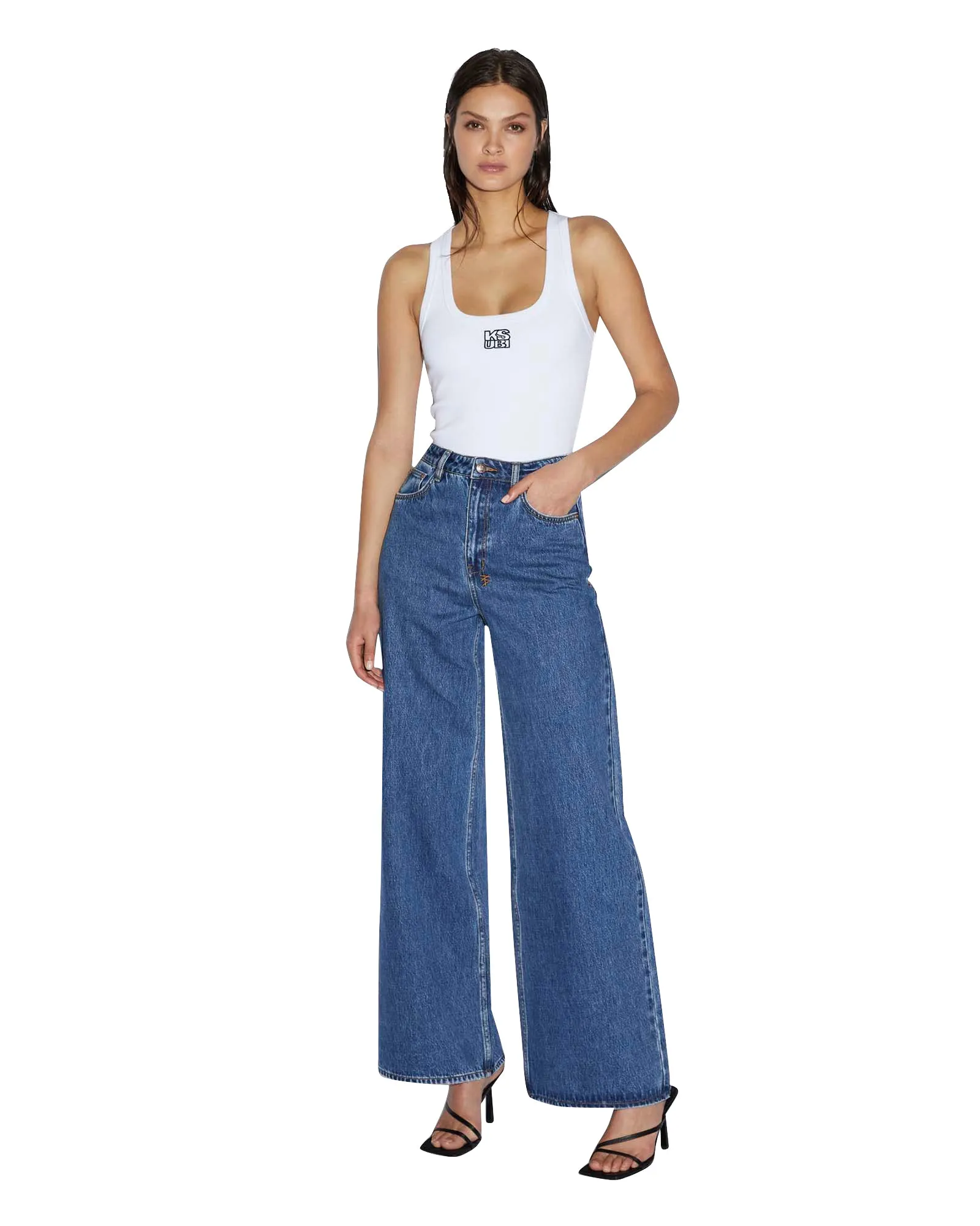 Temperature Control Fabric Flex Fit Shoulder Construction STACKED ORIGIN TANK WHITE