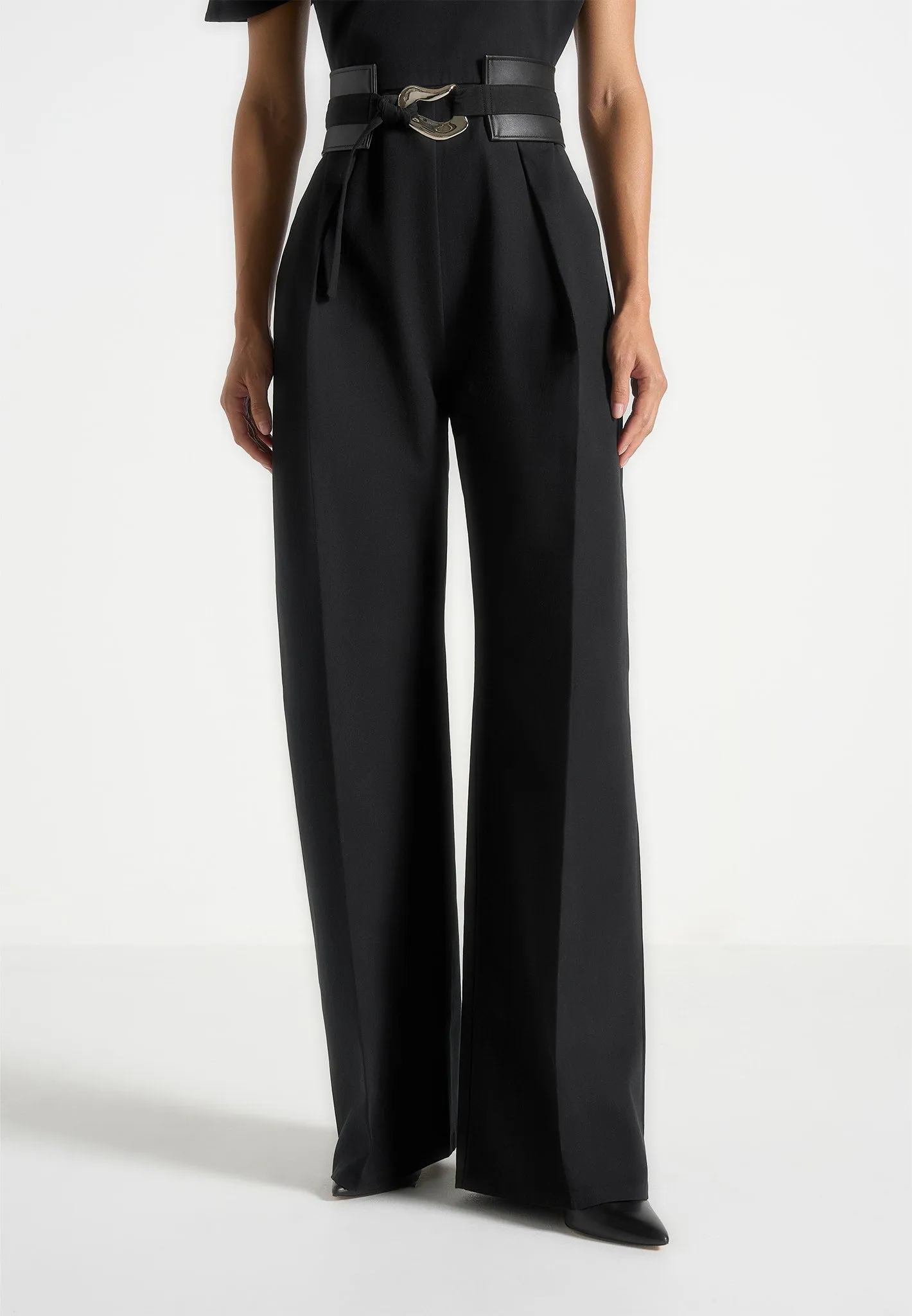 Valerie - Tailored Off Shoulder Jumpsuit With Belt - Black Adaptive Temperature Control Tension Balanced Design