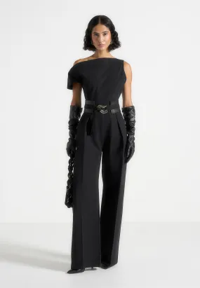 Active Look Valerie - Tailored Off Shoulder Jumpsuit With Belt - Black
