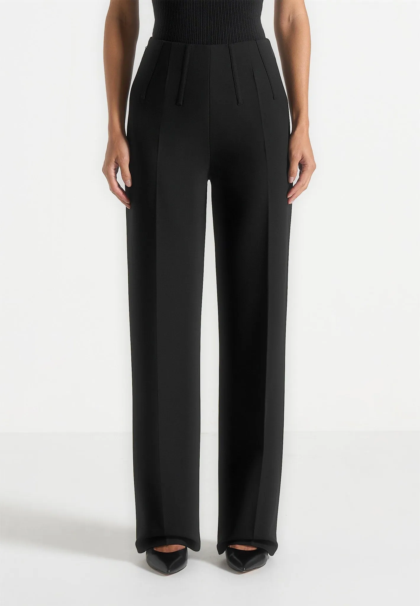 Rafaela - Corset Waist Tailored Trousers - Black Tailored and Sharp Sleek Comfort Wear