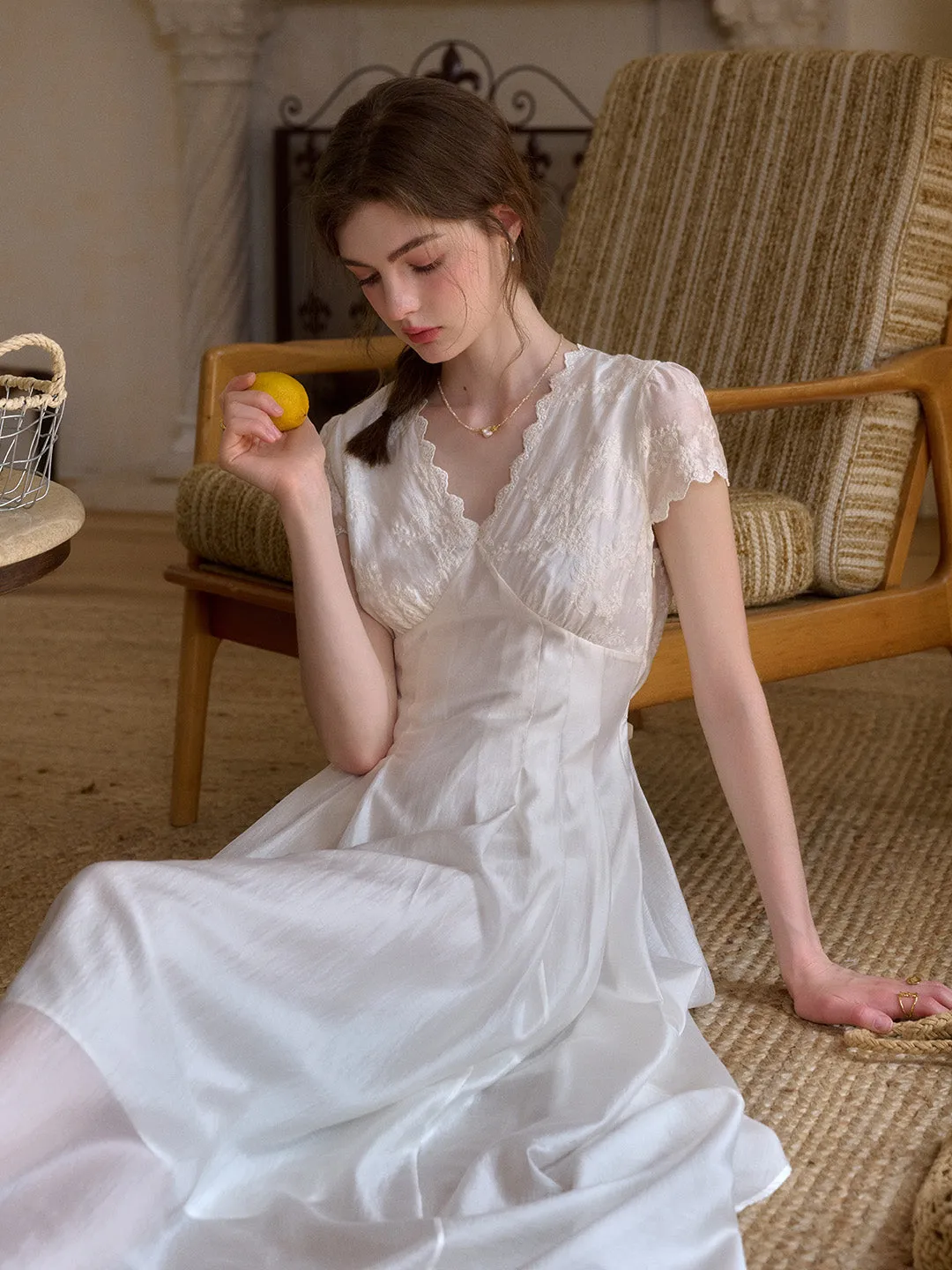 Classic Touch Reagan Wavy V-Neck Jacquard Lyocell Dress