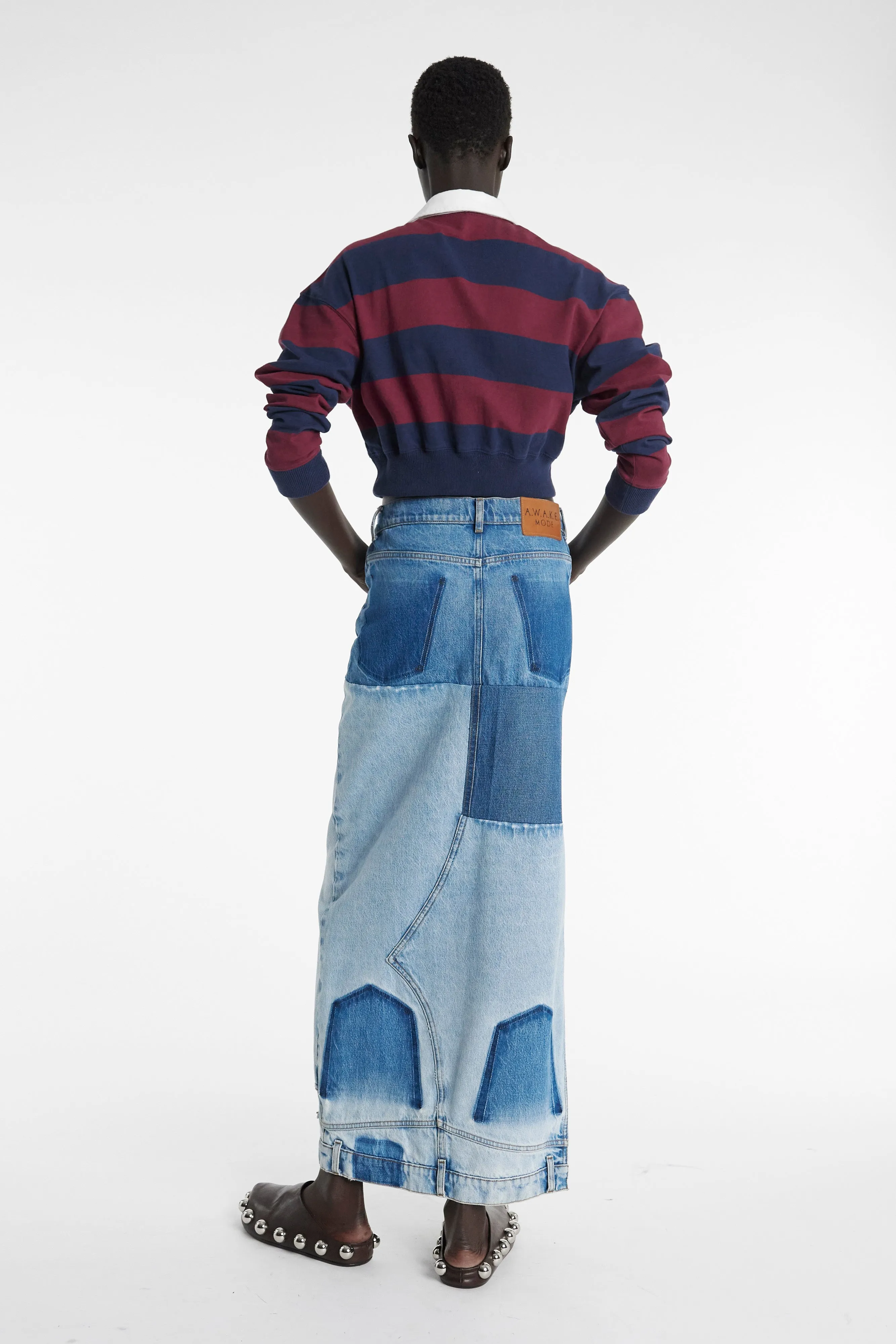 Clean Aesthetic City Ready Recycled Denim Mirror Effect Skirt Blue