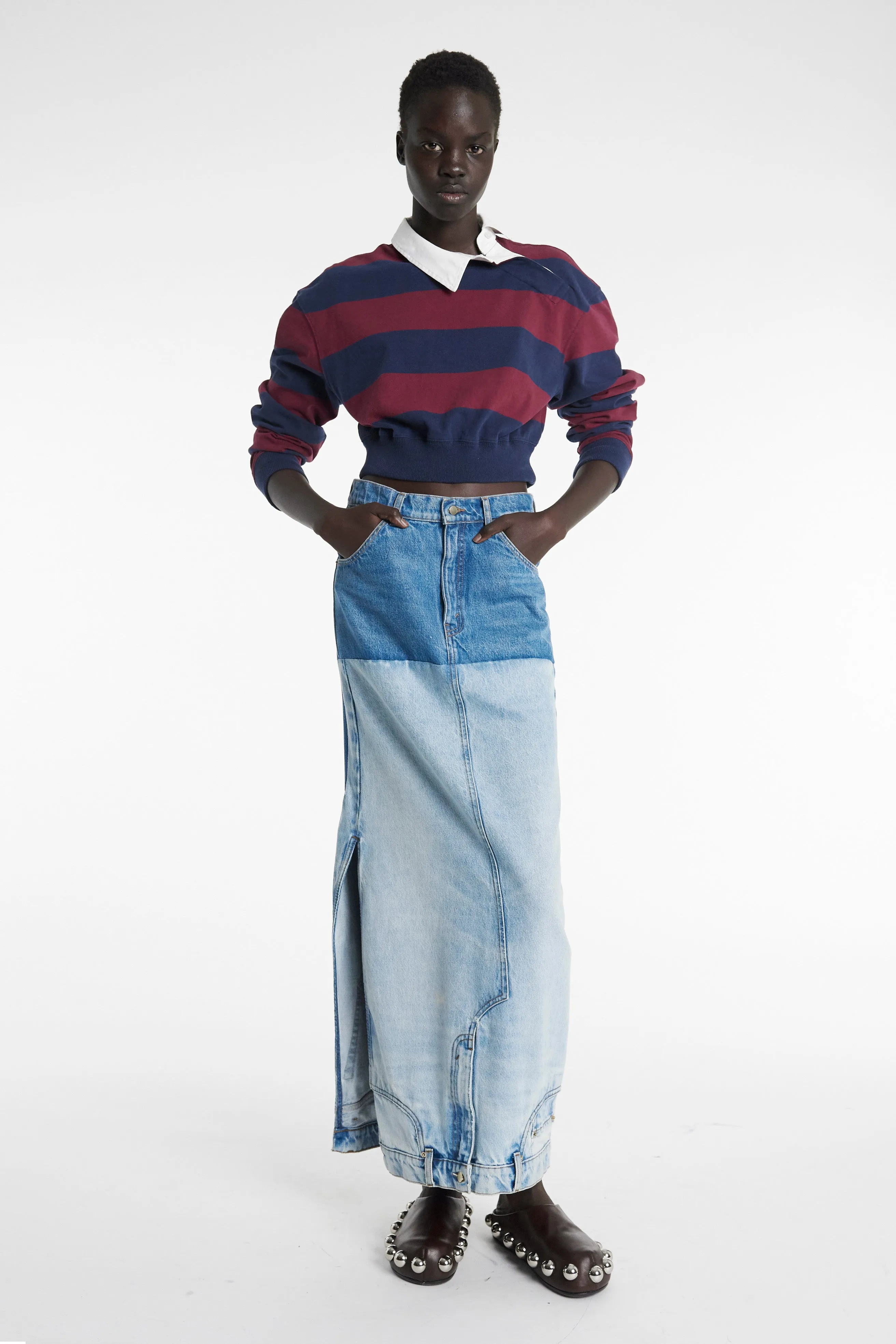 Recycled Denim Mirror Effect Skirt Blue Cropped length Neat Look