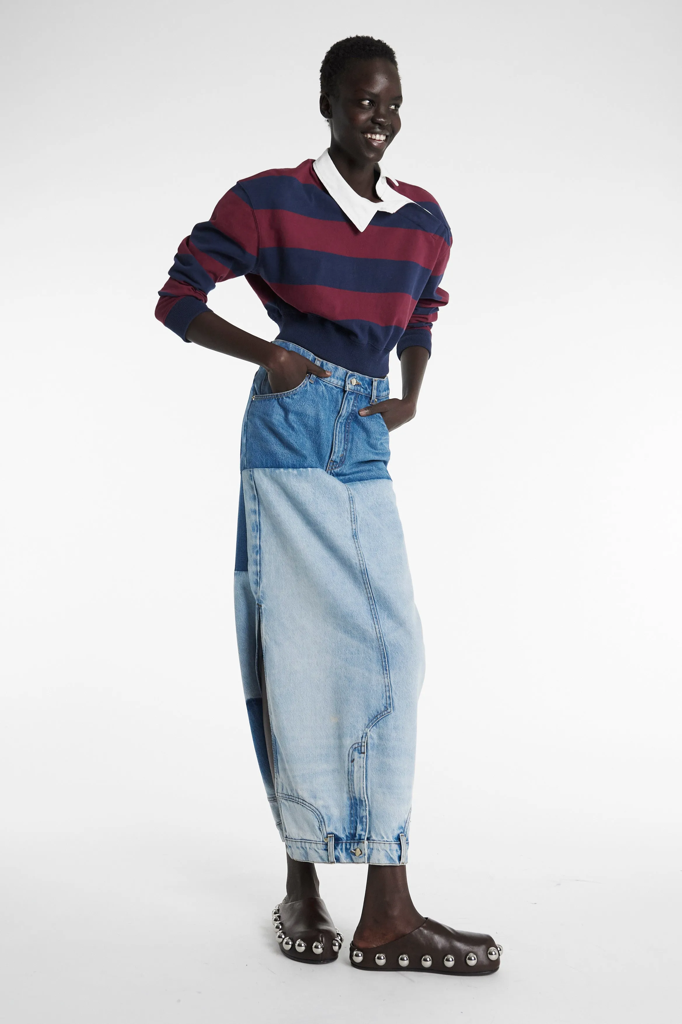 Daily Attire Recycled Denim Mirror Effect Skirt Blue