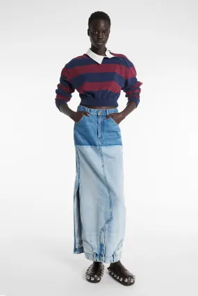 Adjustable Waistband A line Recycled Denim Mirror Effect Skirt Blue