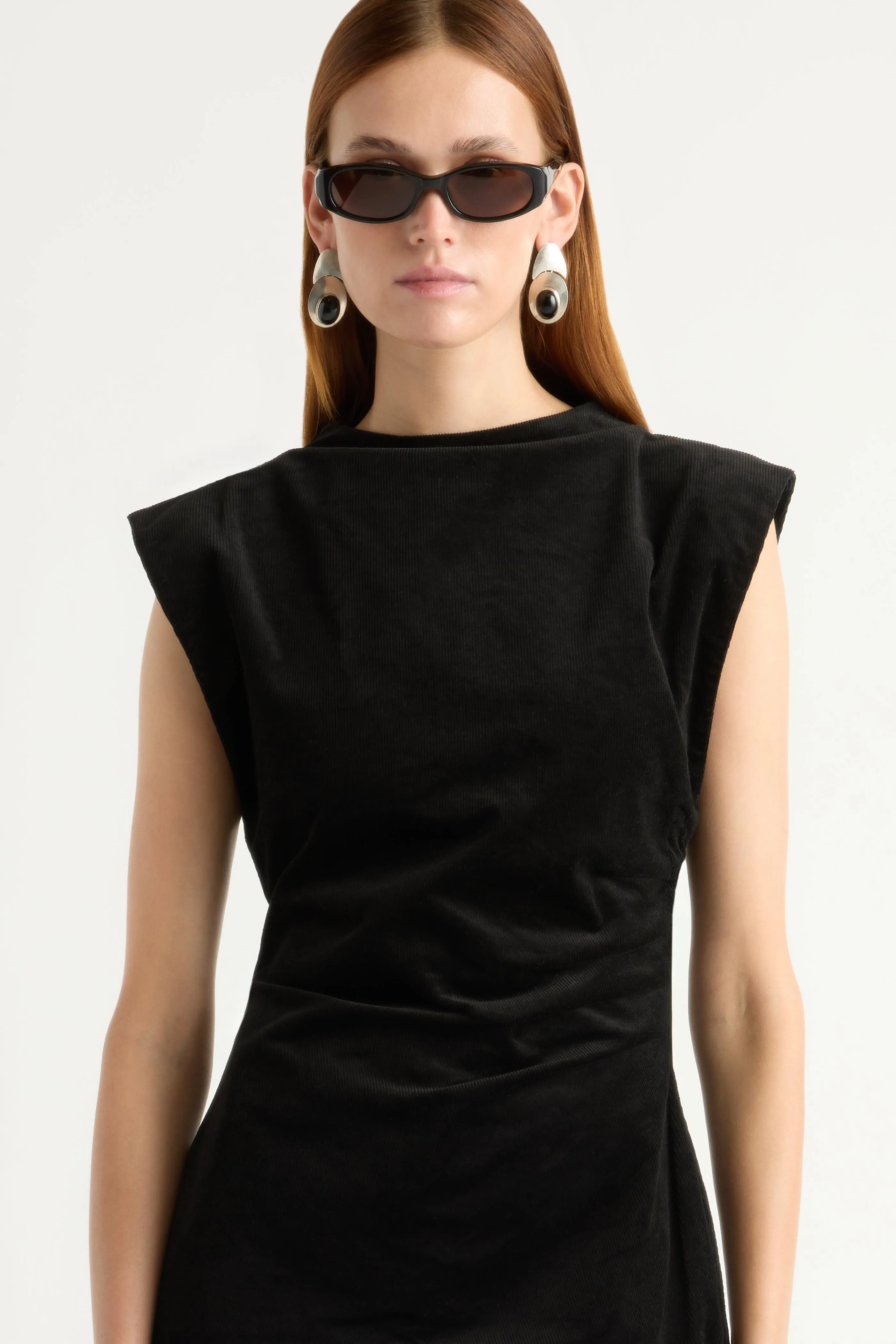 Cambria Structured Corduroy Dress Fine Texture Sleek Silhouette