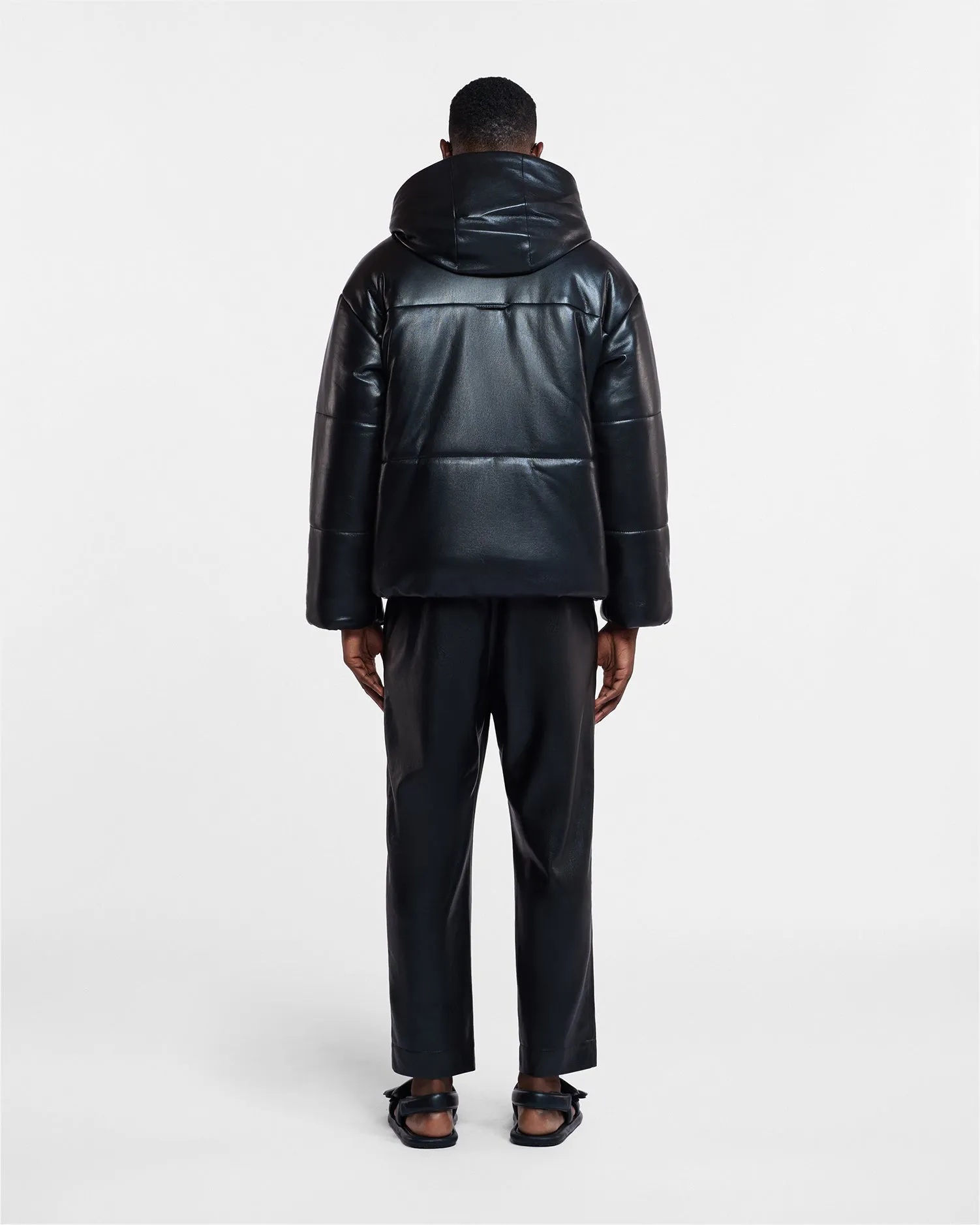 Hide Mens - Okobor? Alt-Leather Hooded Puffer - Black Casual Taped Edges