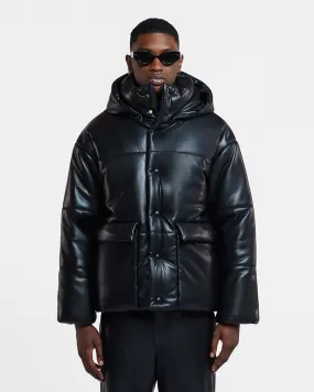 Hide Mens - Okobor? Alt-Leather Hooded Puffer - Black Anti Pilling Surface Treatment