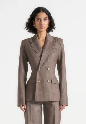 Maia - Pinstripe Double Breasted Blazer - Beige Sharp Cut
