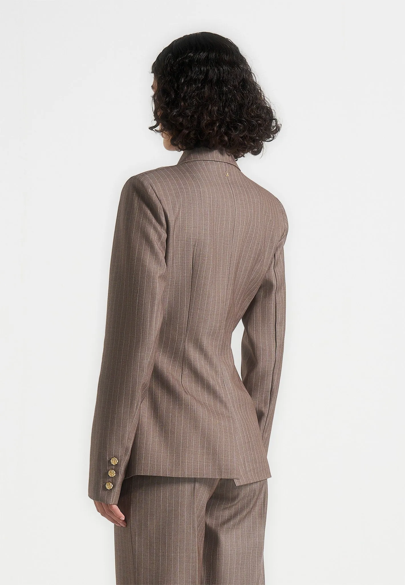 Elegant Craft Maia - Pinstripe Double Breasted Blazer - Beige