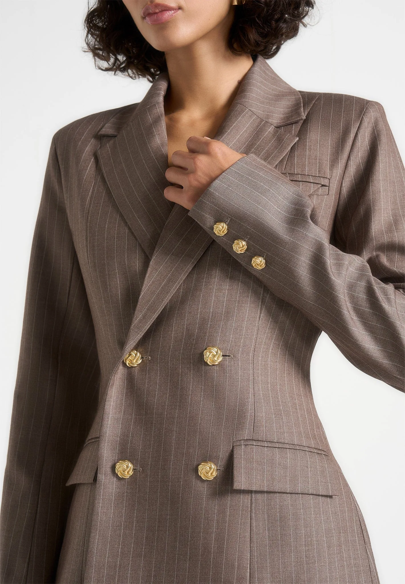 Maia - Pinstripe Double Breasted Blazer - Beige Smart Tailored Fit