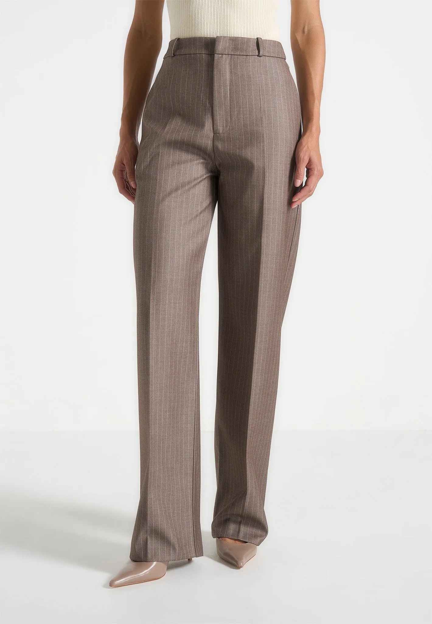 Sharp Fit Wear Elsy - Pinstripe Tailored Trousers - Beige