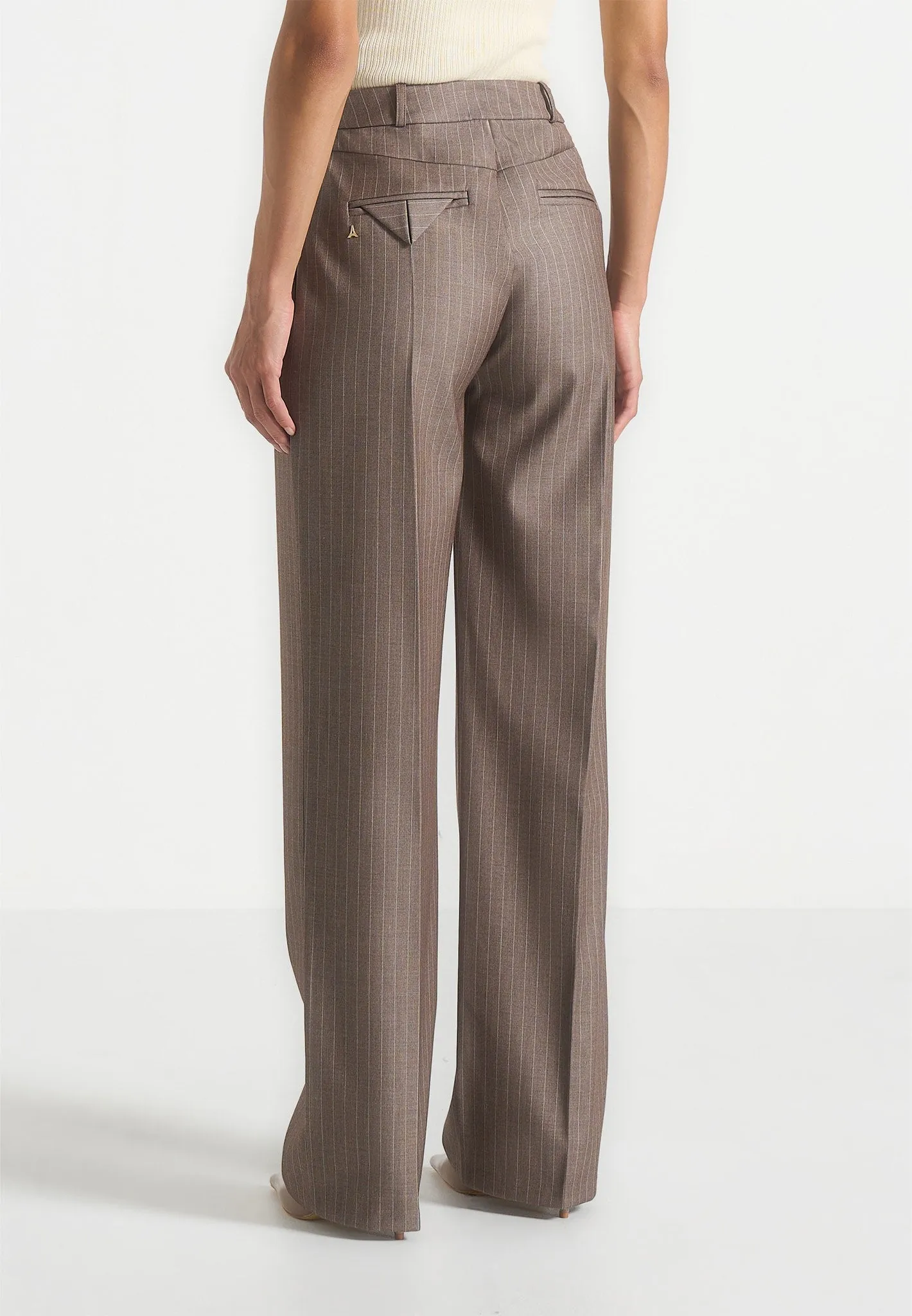 Elsy - Pinstripe Tailored Trousers - Beige Sleek and Sharp