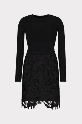 Katie Lace Combo Knit Mini Dress High Neck Design