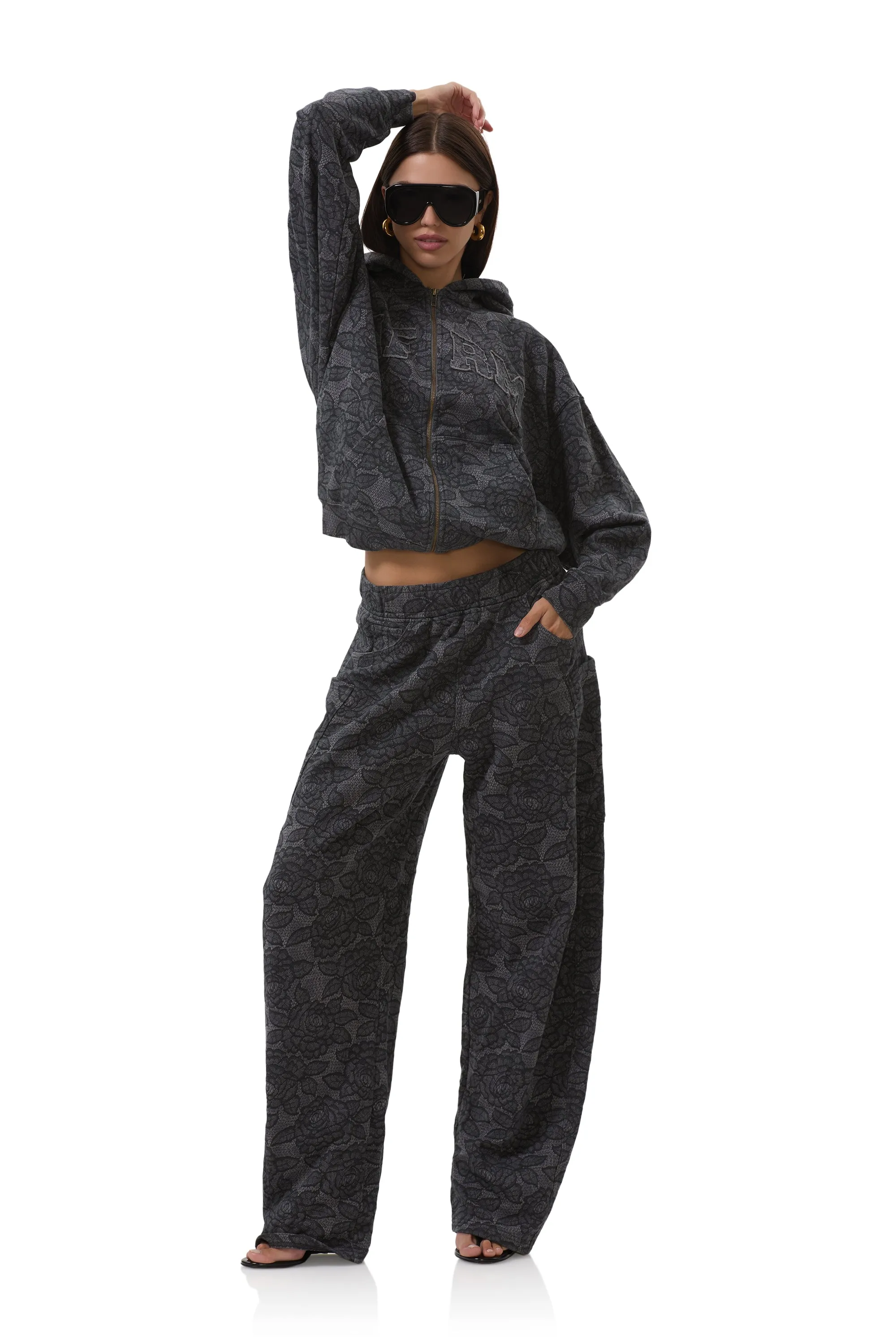 Move Freely Vintage Wash Ryan Barrel Sweatpant - Black Lace