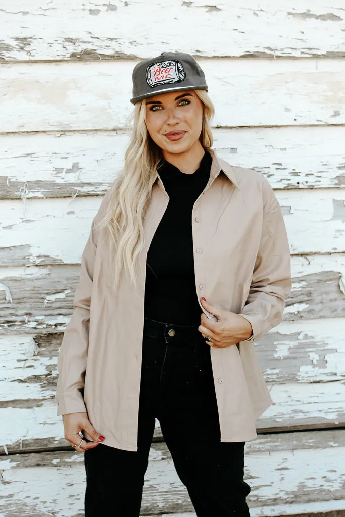 DurableStitching QuickDry Technology Fallon Faux Leather Shacket - Taupe