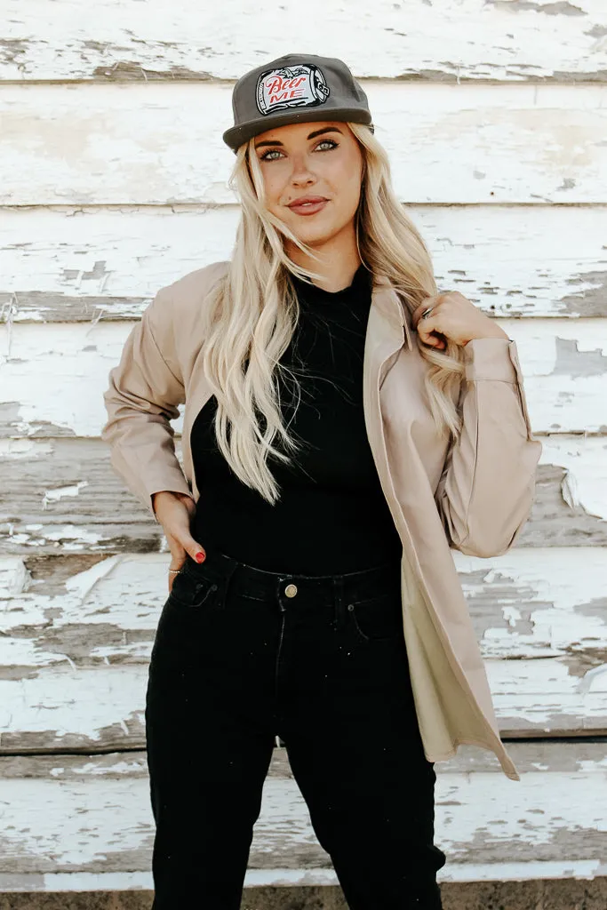 Fallon Faux Leather Shacket - Taupe Daily Wear