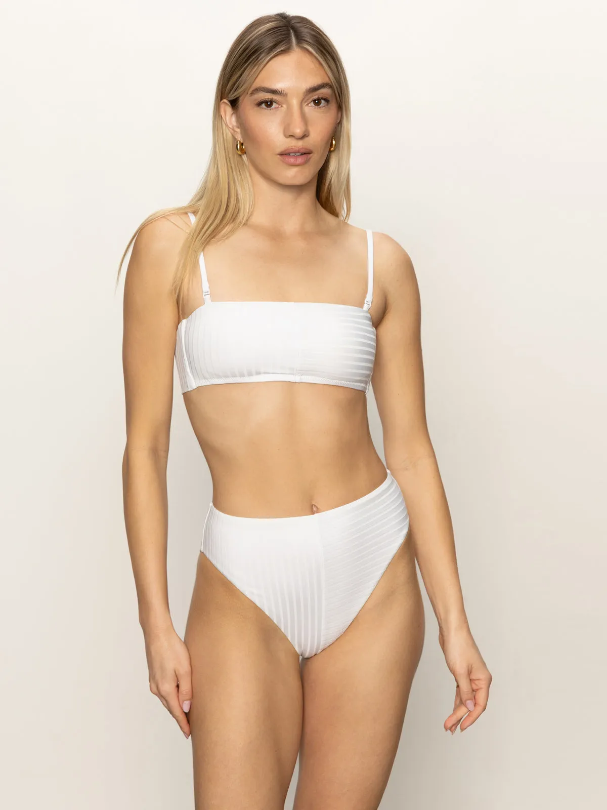 Refresh Rib Bandeau Bikini Top White Stretch Knit Material