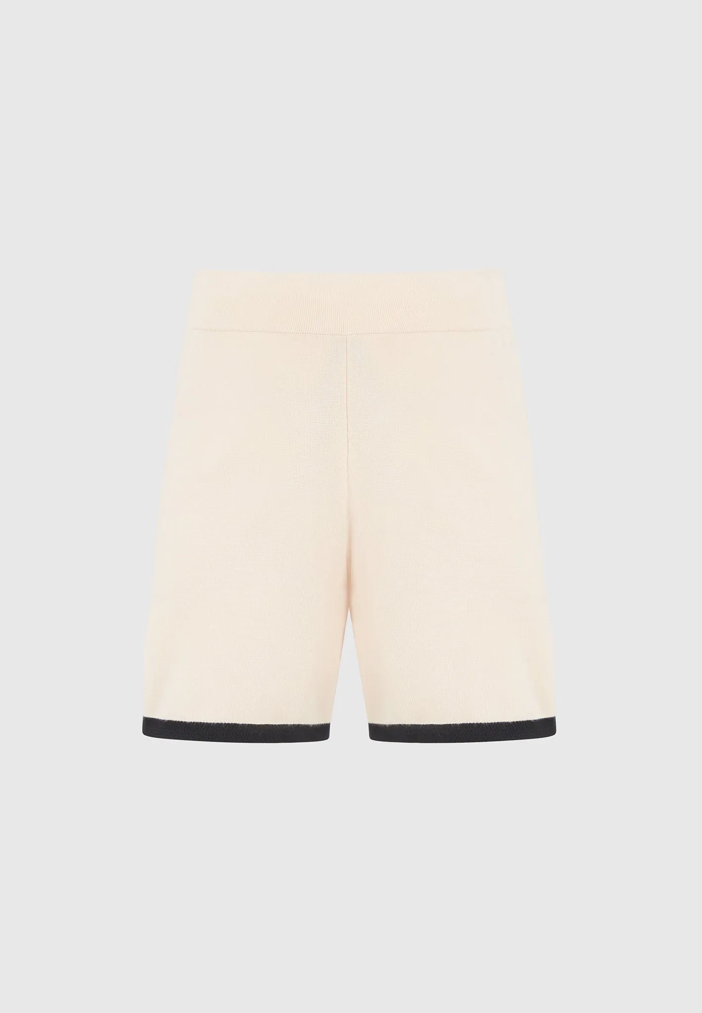 Regis - Contrast Detail Knit Shorts - Cream Layered Neckline Details Classic Cut