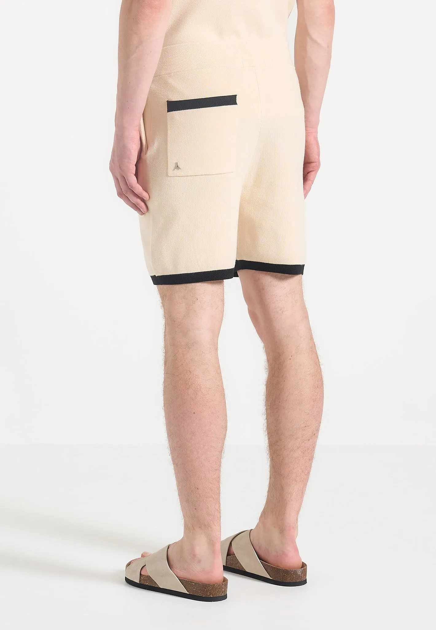 Regis - Contrast Detail Knit Shorts - Cream Comfy Style Airy Mesh Lining