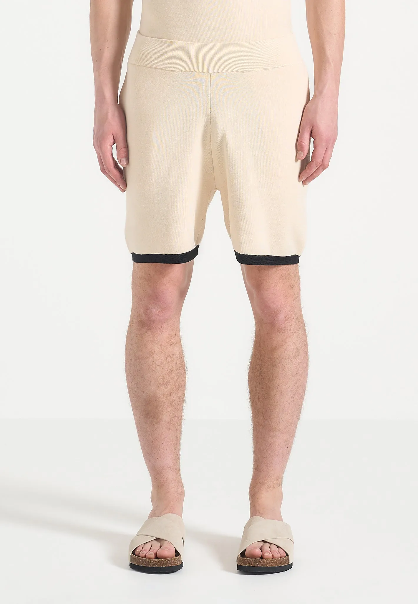 Silicone Grip Interior Regis - Contrast Detail Knit Shorts - Cream
