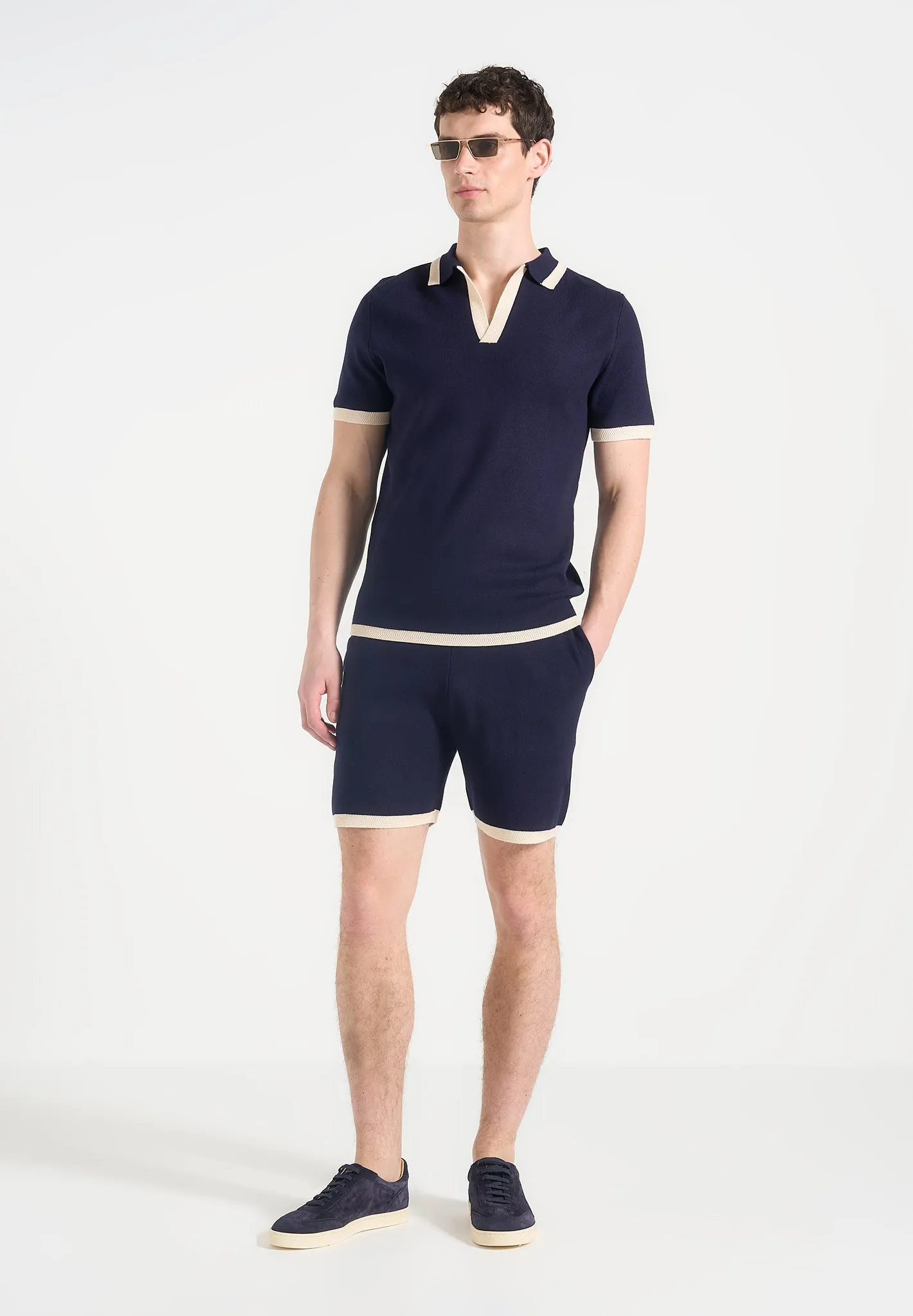 Regis - Contrast Detail Knit Shorts - Navy ButtonDownCollar