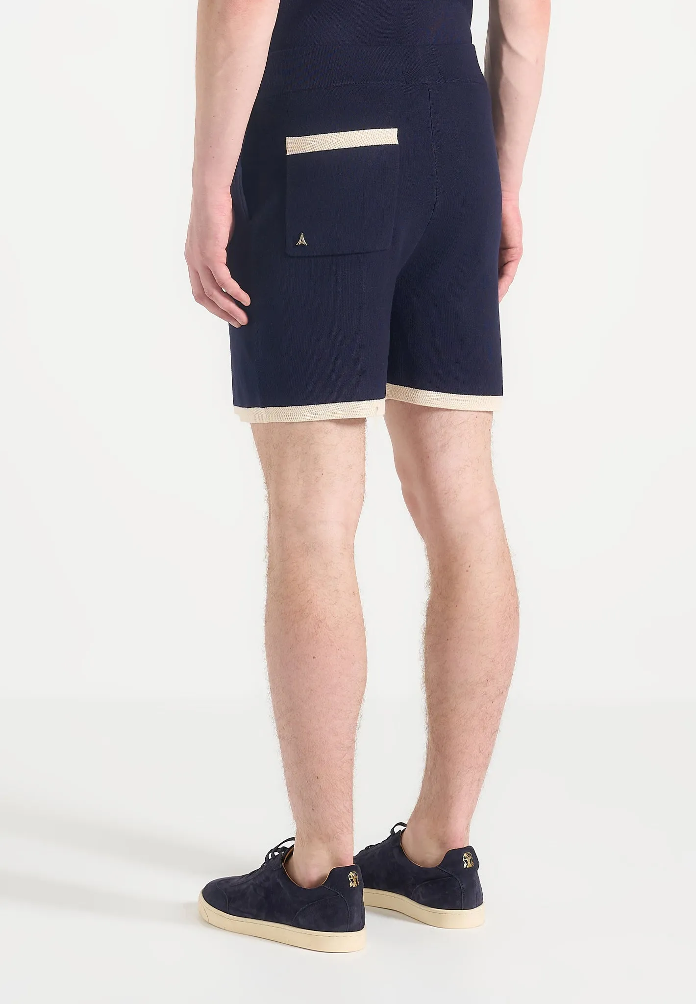 Regis - Contrast Detail Knit Shorts - Navy DropShoulder
