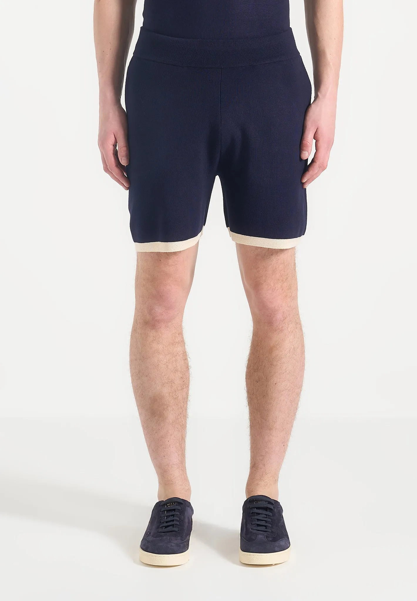 Regis - Contrast Detail Knit Shorts - Navy AdjustableHemCuffs Active Design