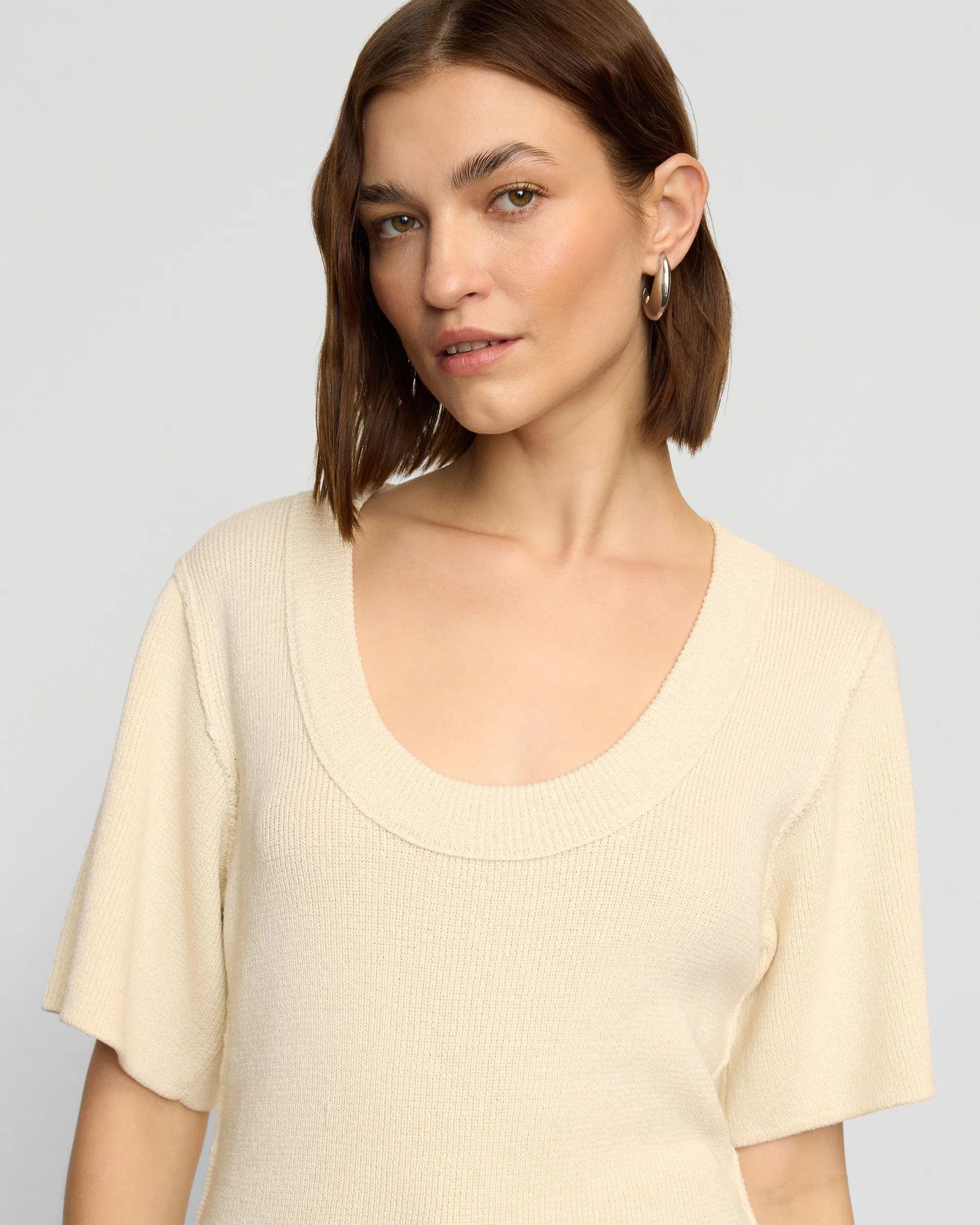 Reina Sculpted Scoop-Neck Knit Top Effortless Layer Chilly Knit