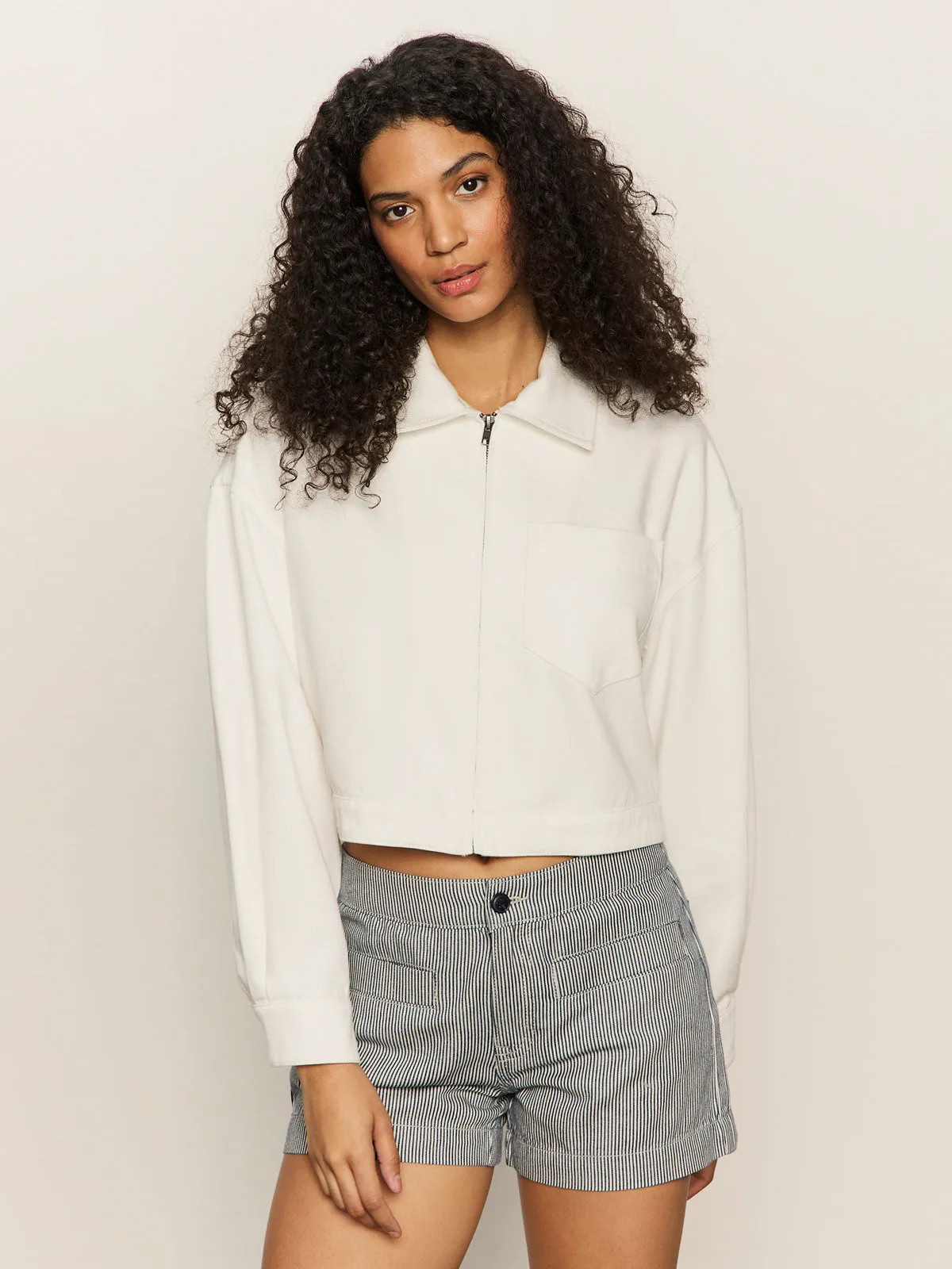 Cropped Paper Boy Jacket Bleached White Tagless Comfort