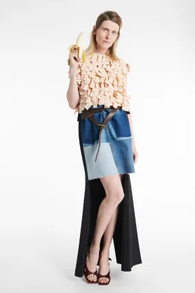 Top With Rectangle Detail Nude Airy Mesh Lining