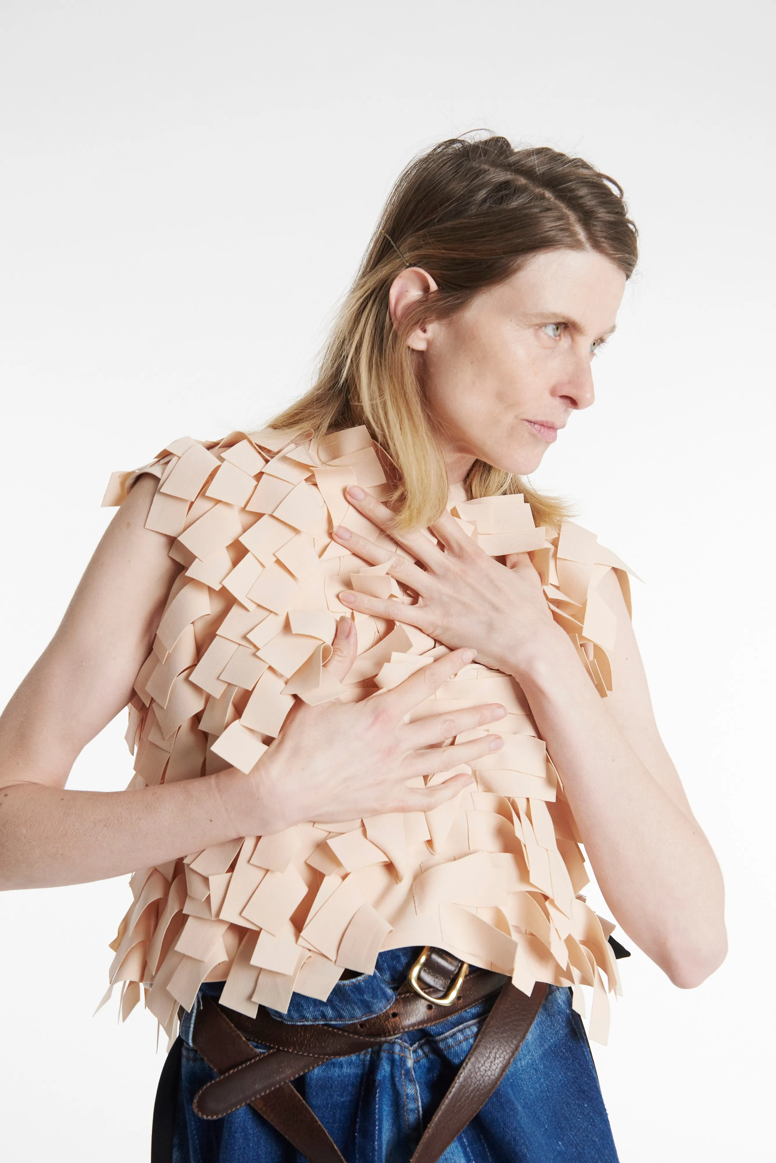 AntiPill Finish Top With Rectangle Detail Nude