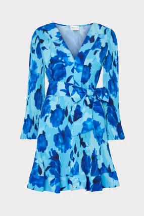 Sweat Absorbing Lining Ribbed Neckline Liv Blurred Blossom Pleated Dress