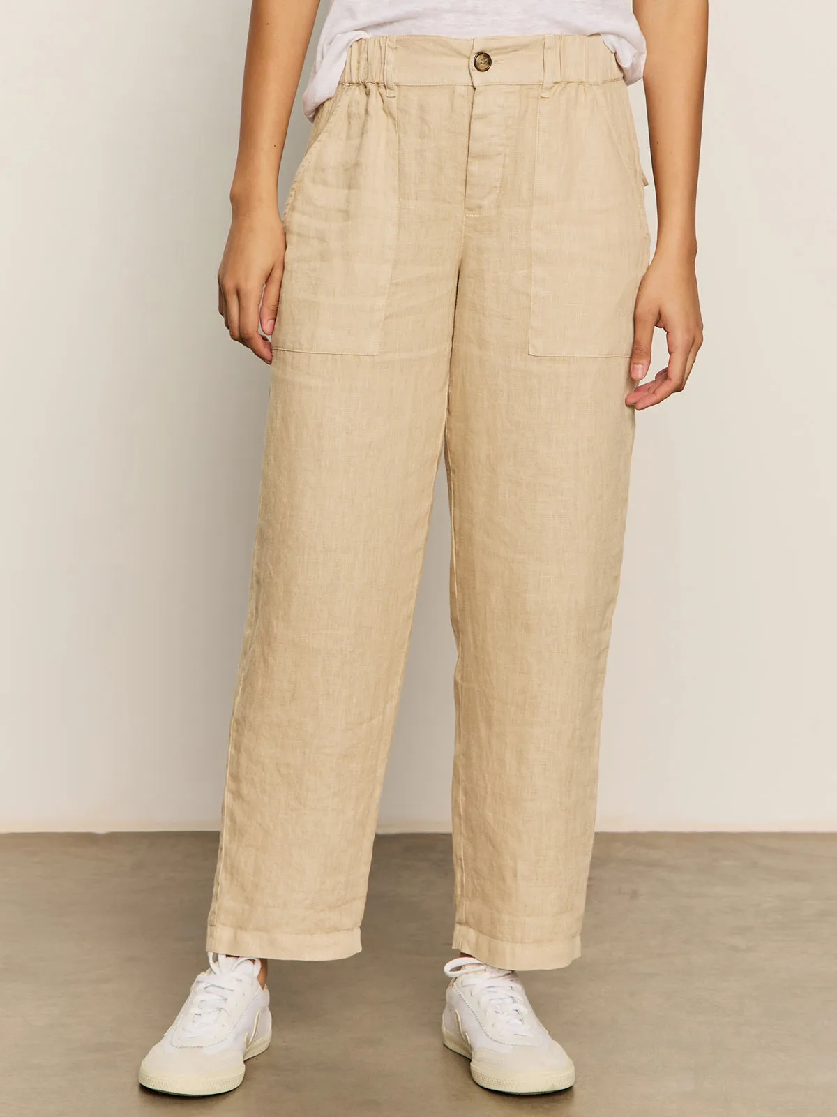 BreathableLining Casual Layer Relaxed Linen Cruiser Semi High Rise Pant Sandstone