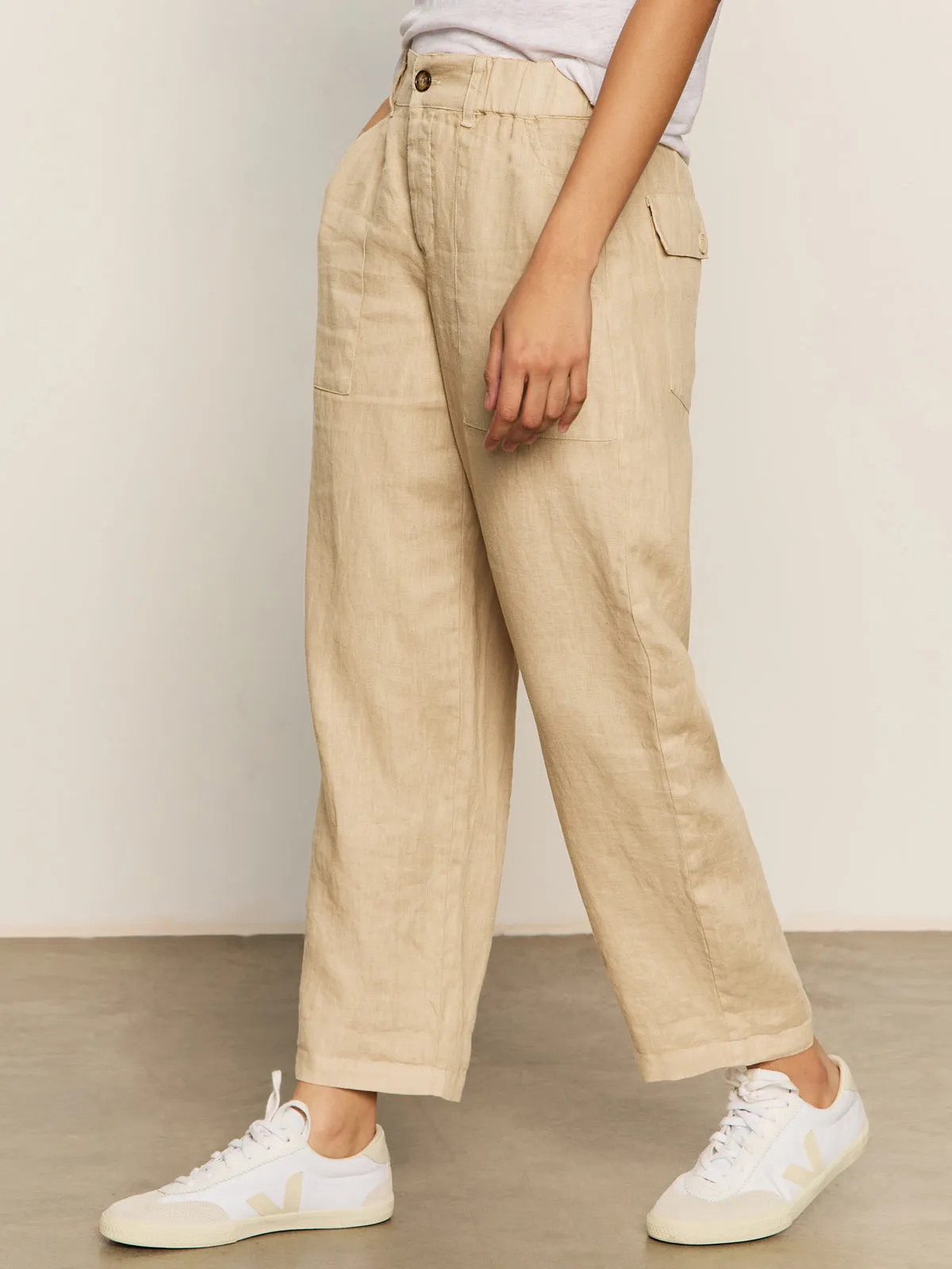 Relaxed Linen Cruiser Semi High Rise Pant Sandstone Minimal Look