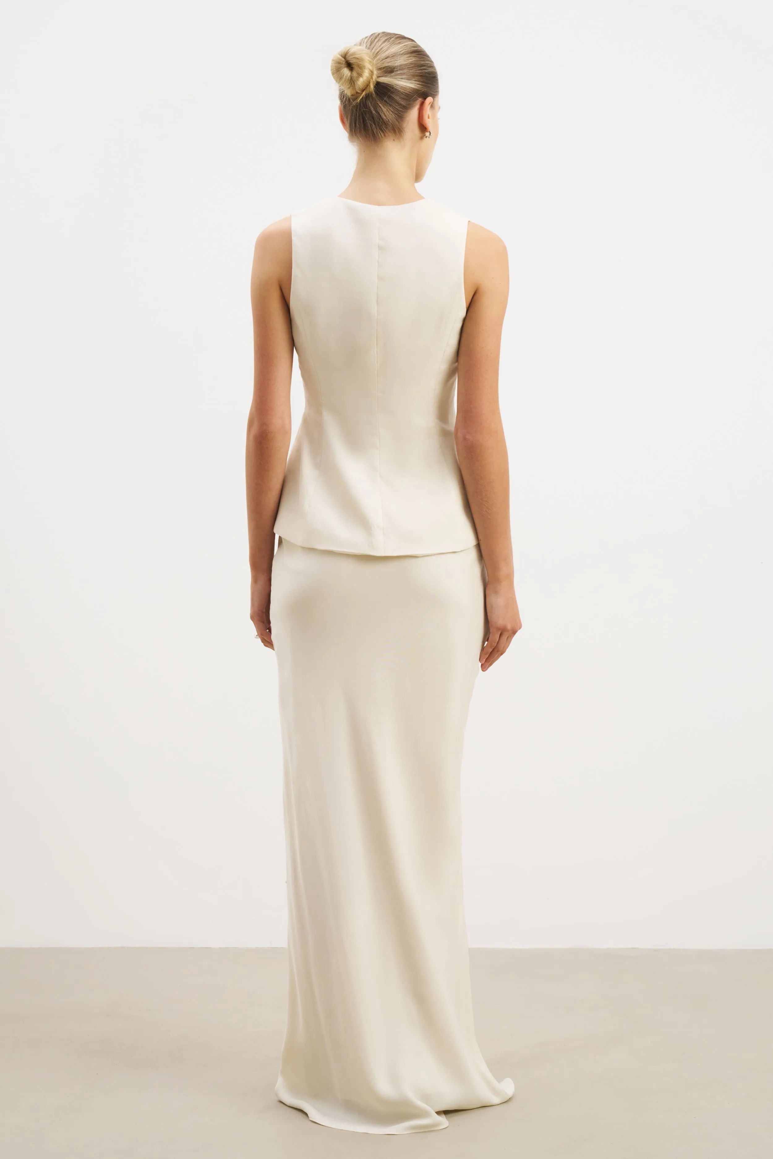 Creative Layering A Line Cut Cupro Bias-Cut Maxi Skirt - Champagne