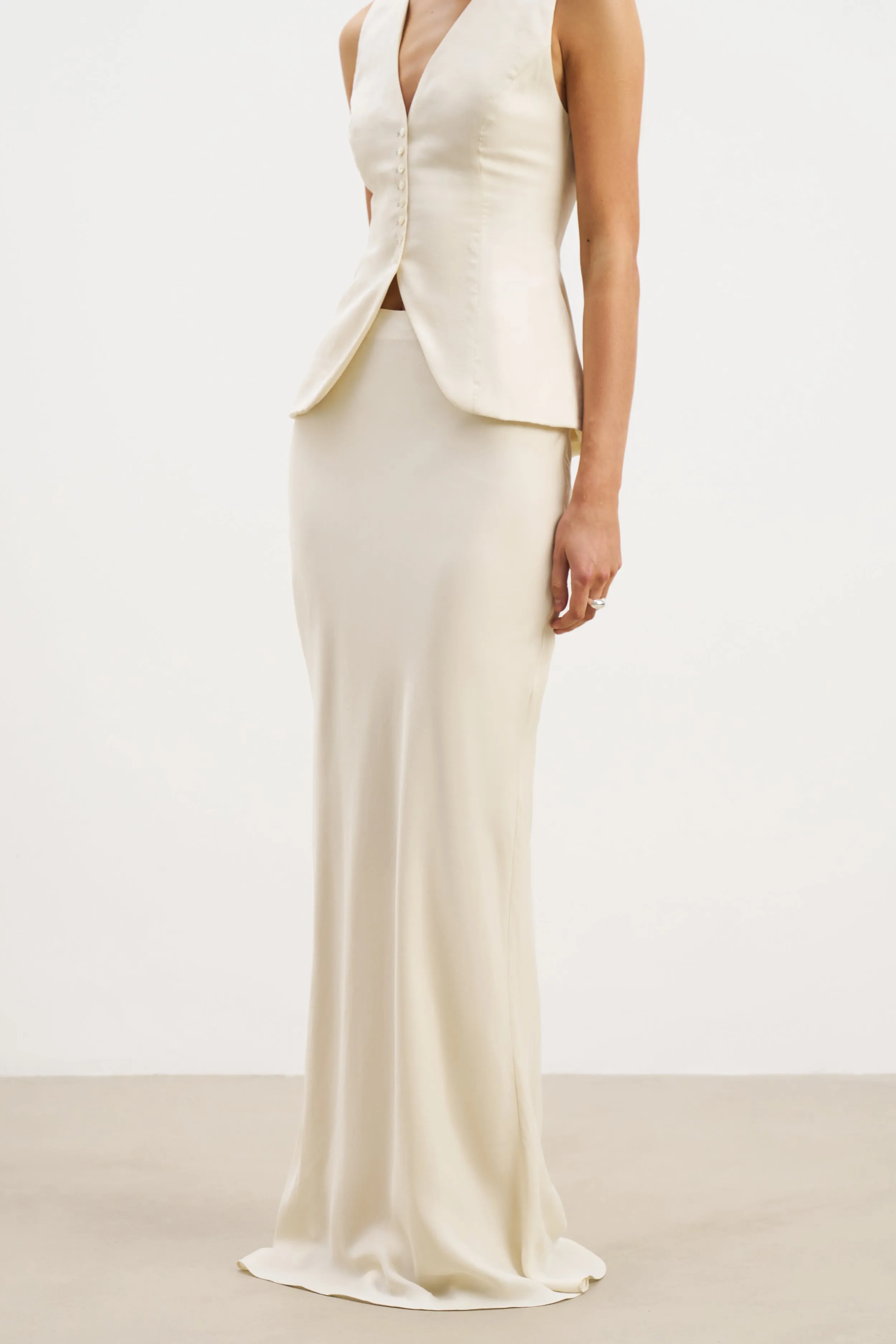 Sustainable Innovation Refined Sophistication Cupro Bias-Cut Maxi Skirt - Champagne