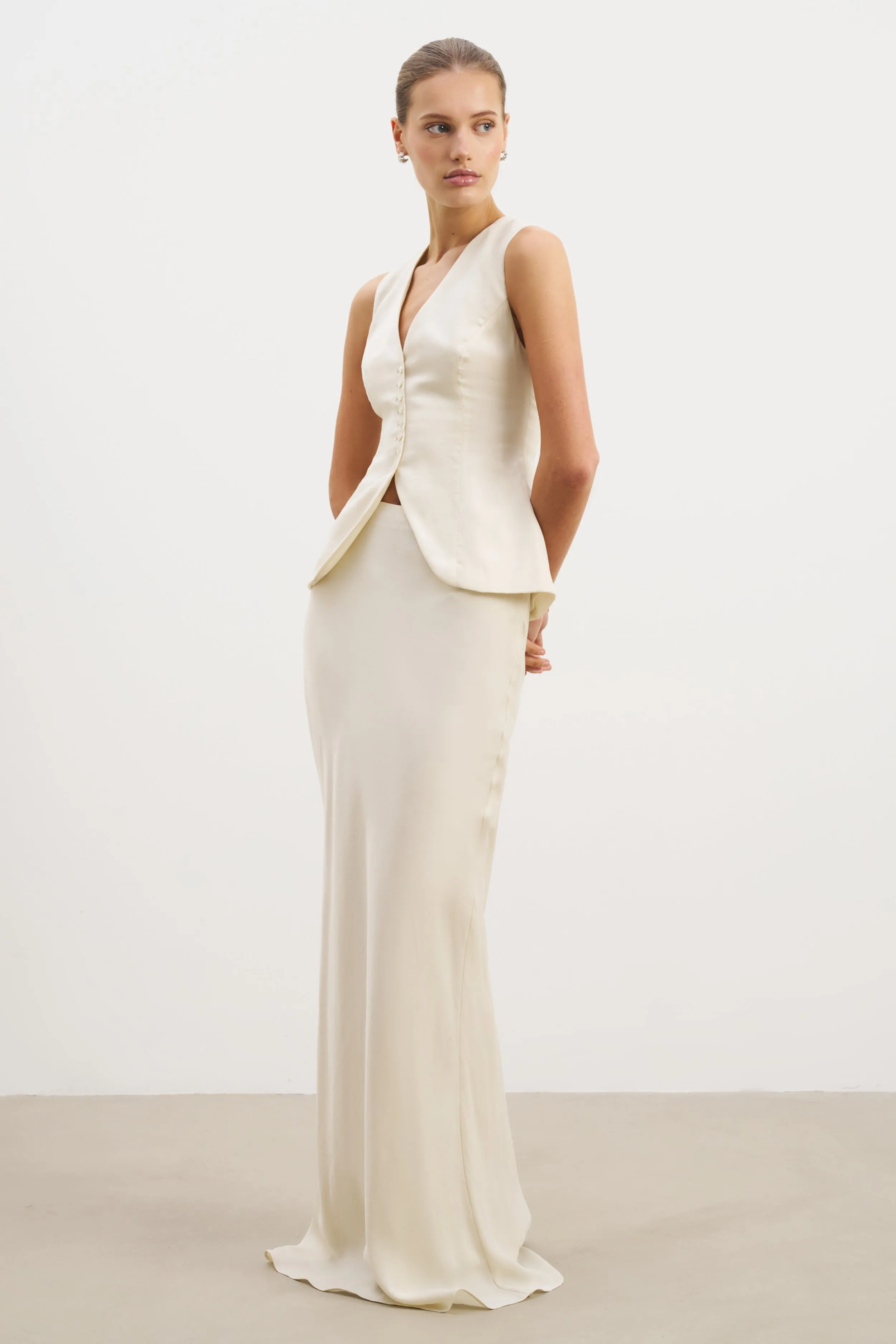 Season To Season Chic Look Cupro Bias-Cut Maxi Skirt - Champagne