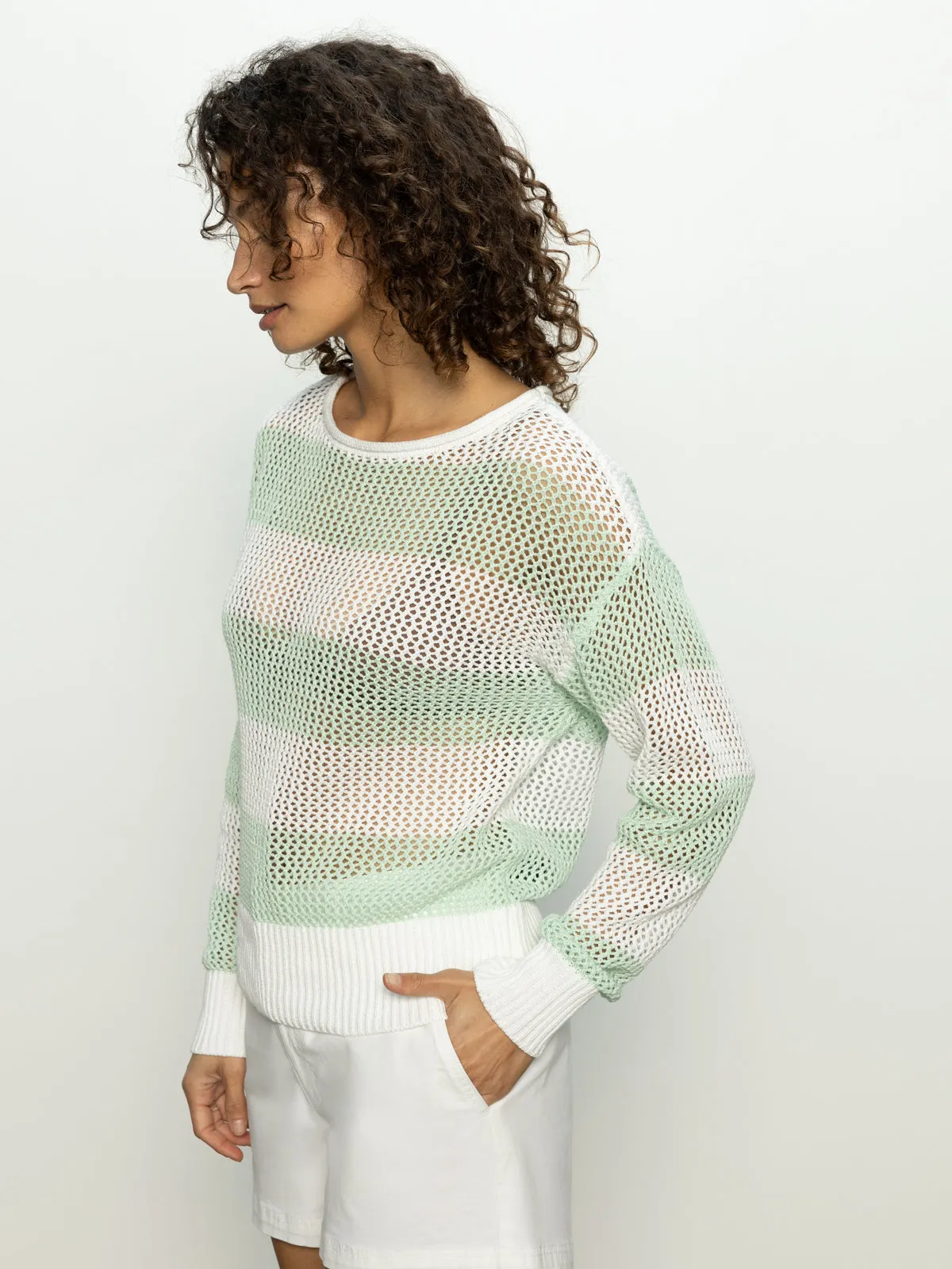 Effortless Comfort Open Knit Sweater Mint Tea / Chalk