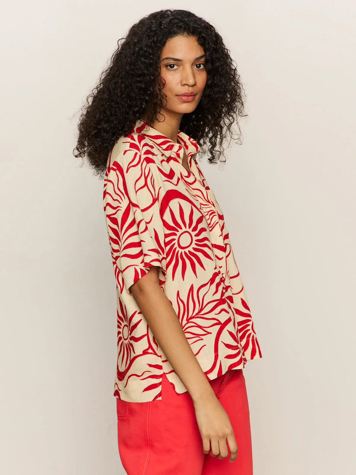 Ventilated Panels Soft Cotton Blend Relaxed Vacation Shirt Sunny Riviera