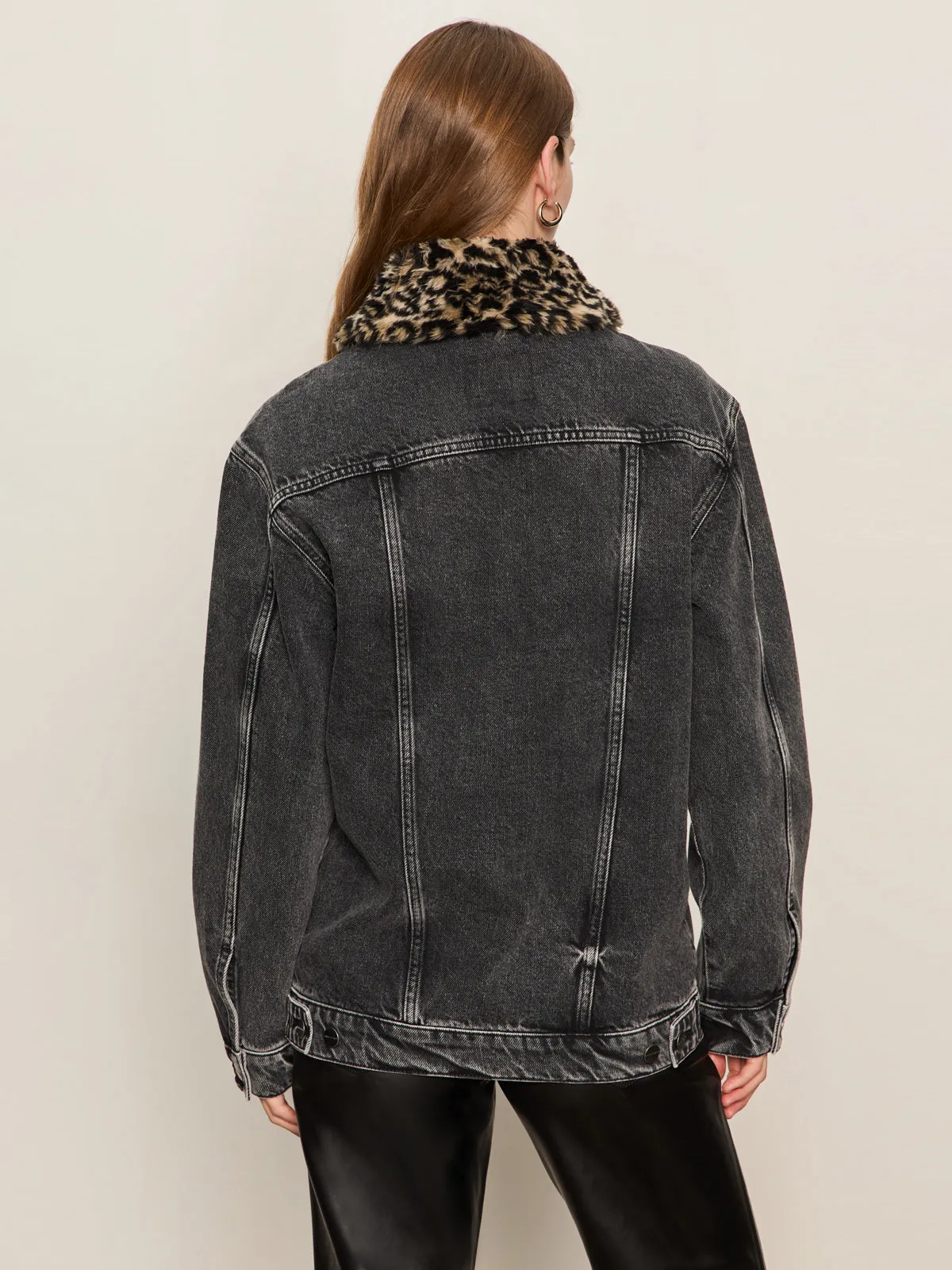 Stylish-design Boyfriend Trucker Jacket Washed Black Denim