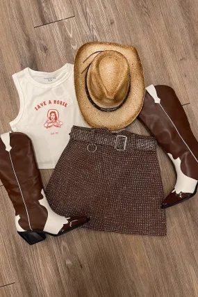 Pre-Order Glam Rhinestone Skirt - Brown ColorfastMaterial