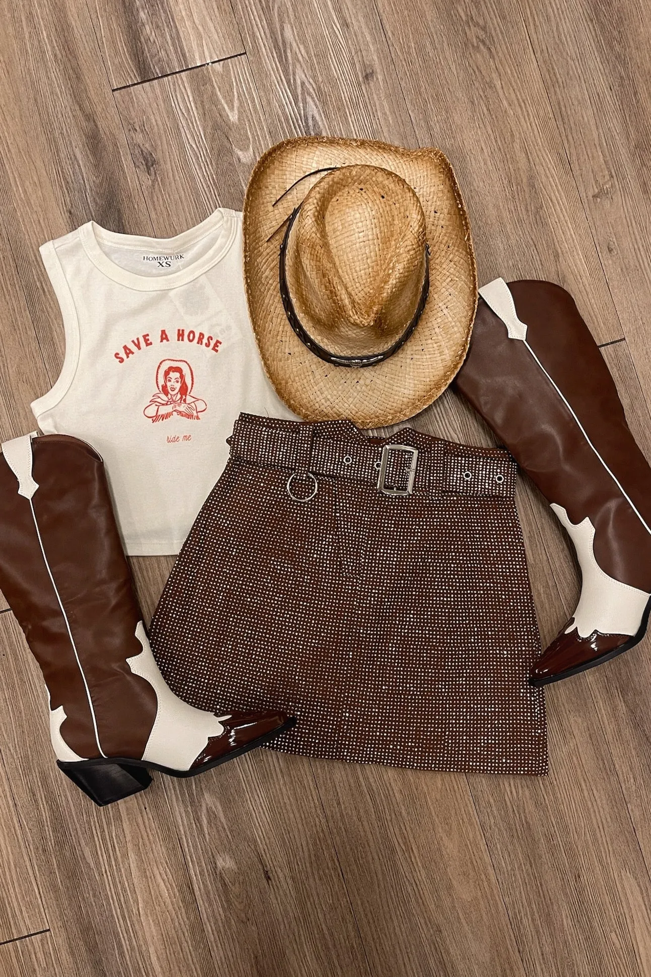 Lightweight Design Compact Jacquard Weave Pre-Order Glam Rhinestone Skirt - Brown