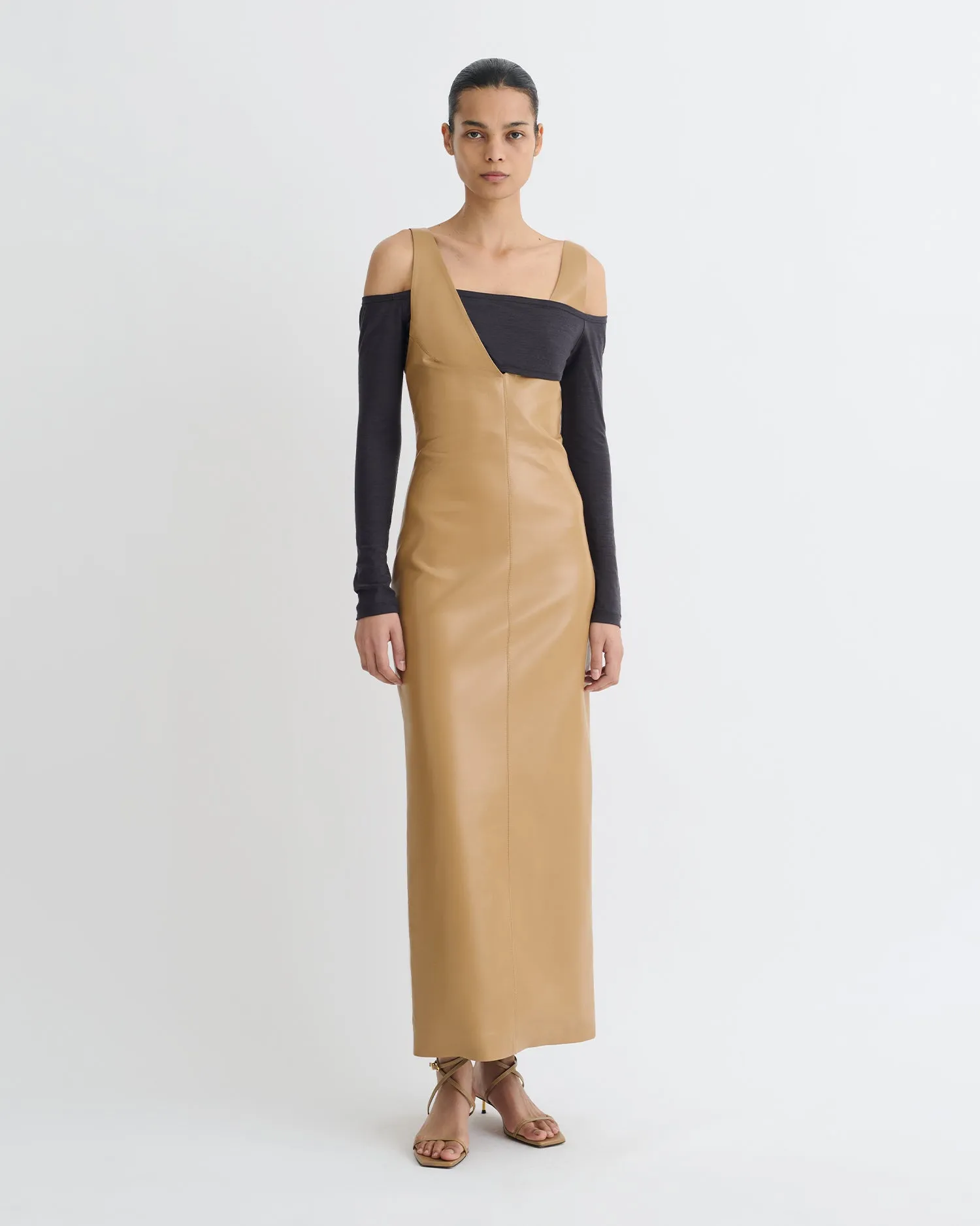 Ferriti - Okobor? Alt-Leather Midi Dress - Oak/Grey Snag Resistant Surface