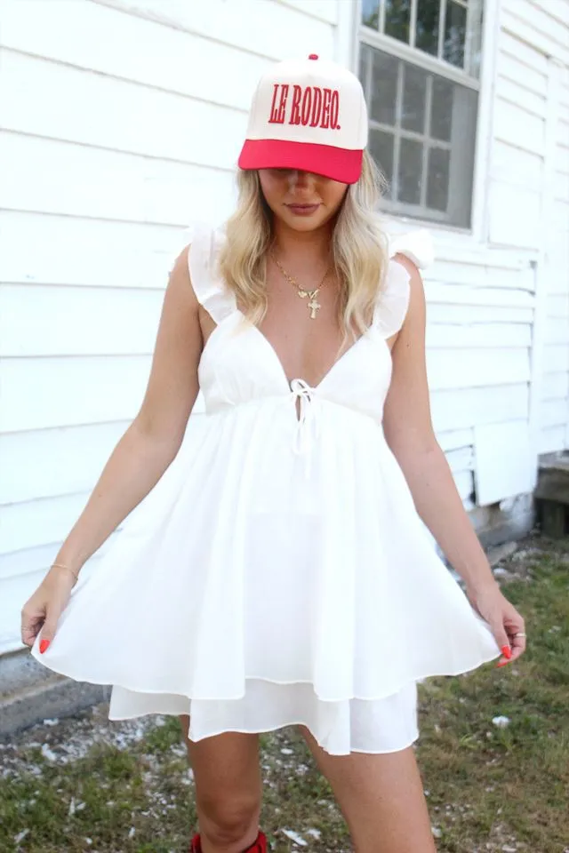 Office Attire Rendezvous Ruffle Mini Dress - White