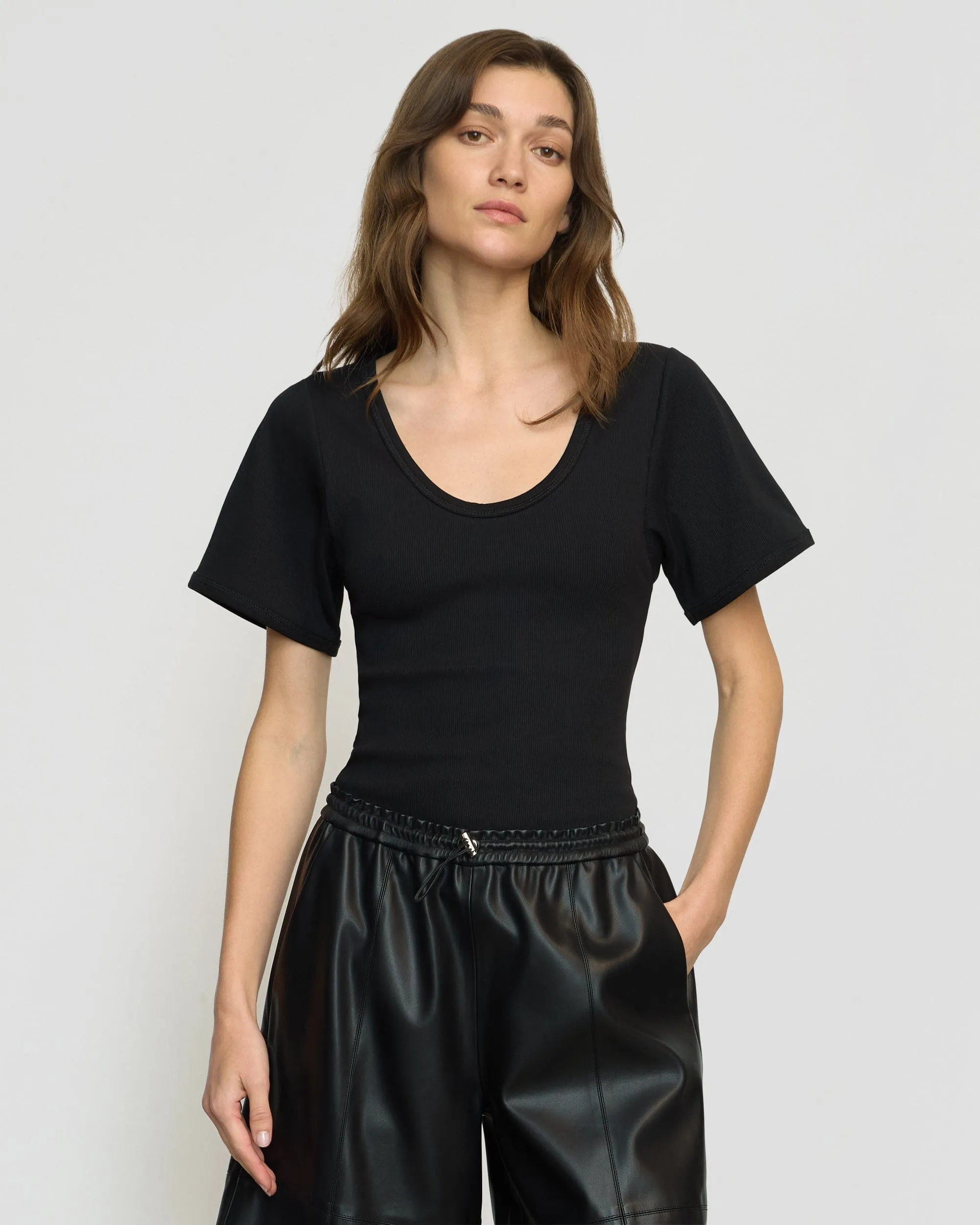 Renee Sculpted Scoop-Neck Tee DoubleStitched Hem